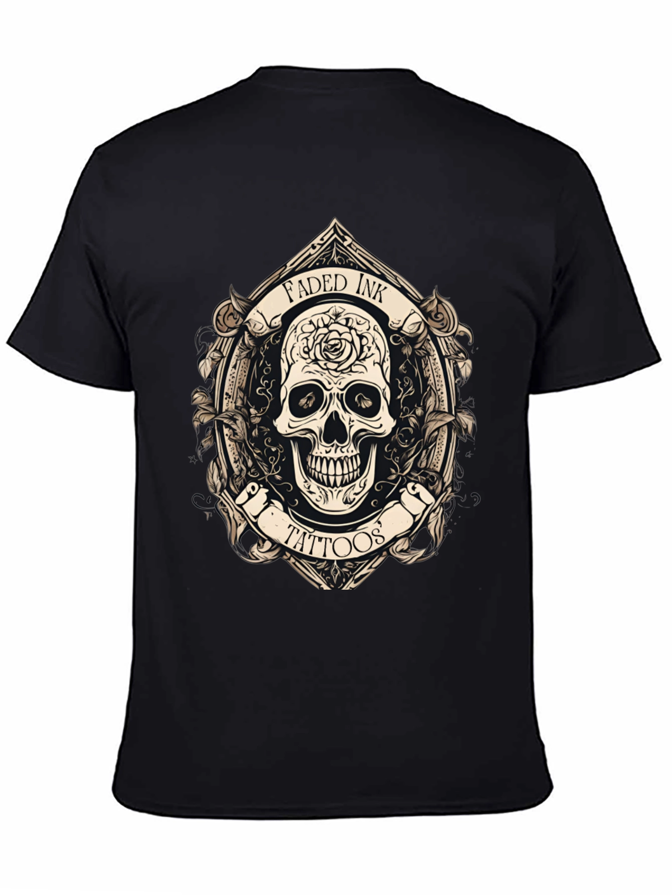 Faded Ink Tattoos Skull Graphic Black T-Shirt