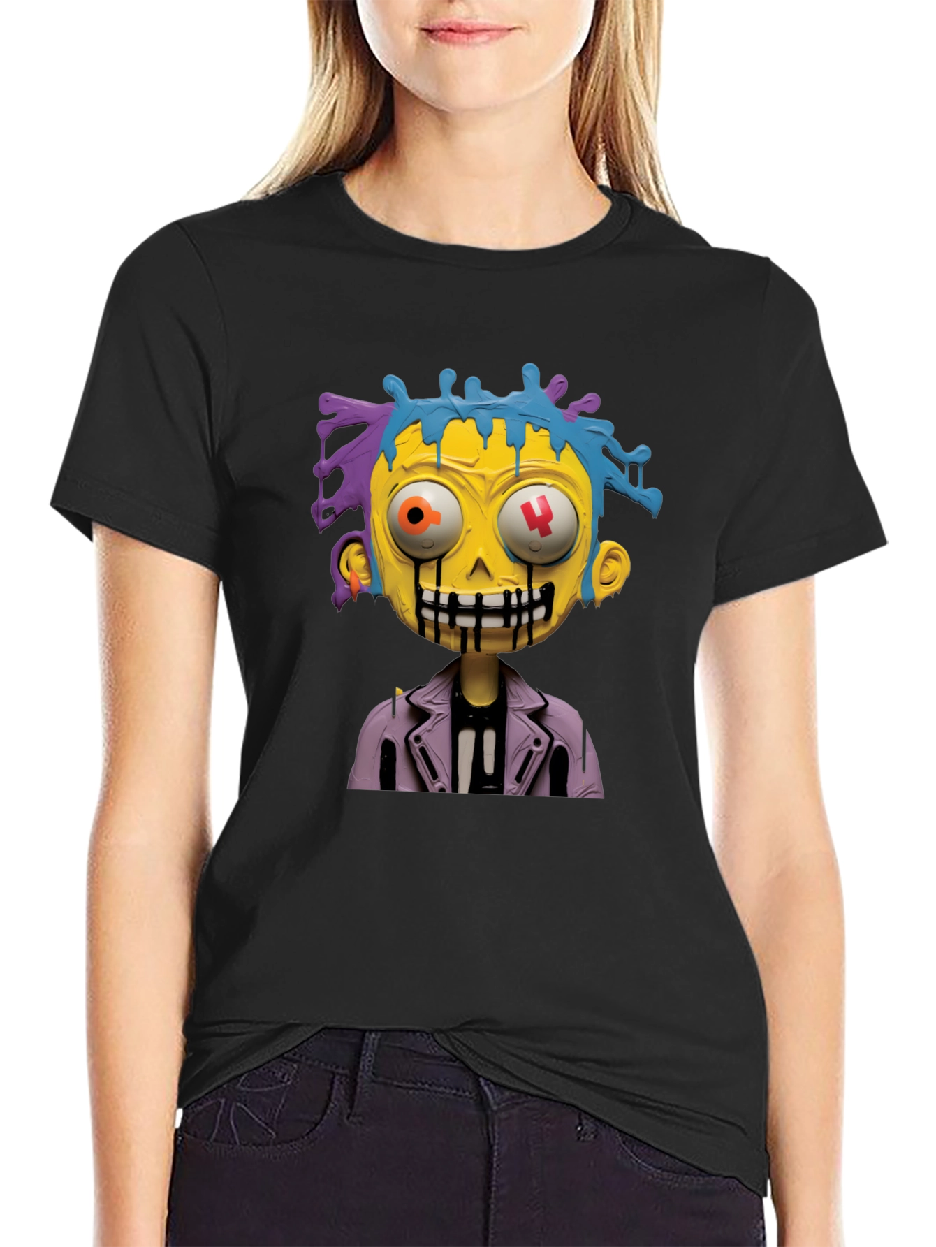 Cartoon Zombie Graphic Tee - Stylish Mens Black T-Shirt