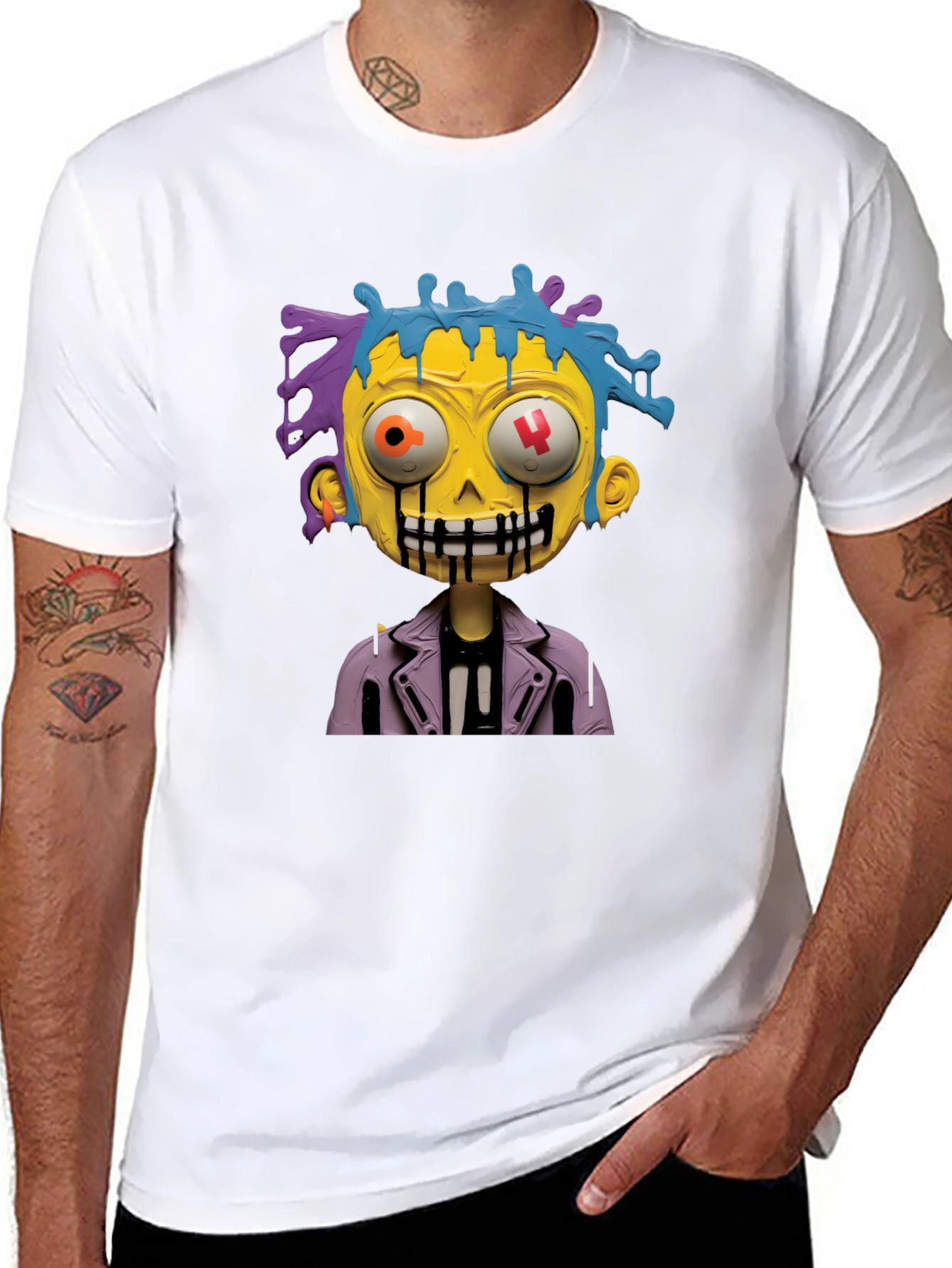 Cartoon Zombie Graphic Tee - Stylish Mens Black T-Shirt