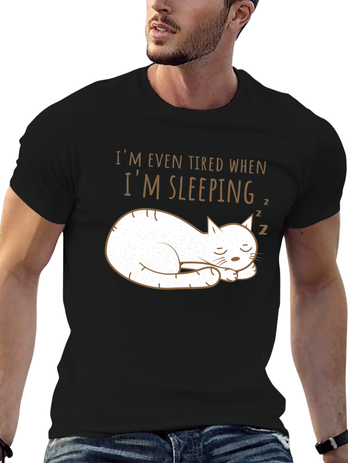 Funny Sleeping Cat T-Shirt - Even Tired When Sleeping!