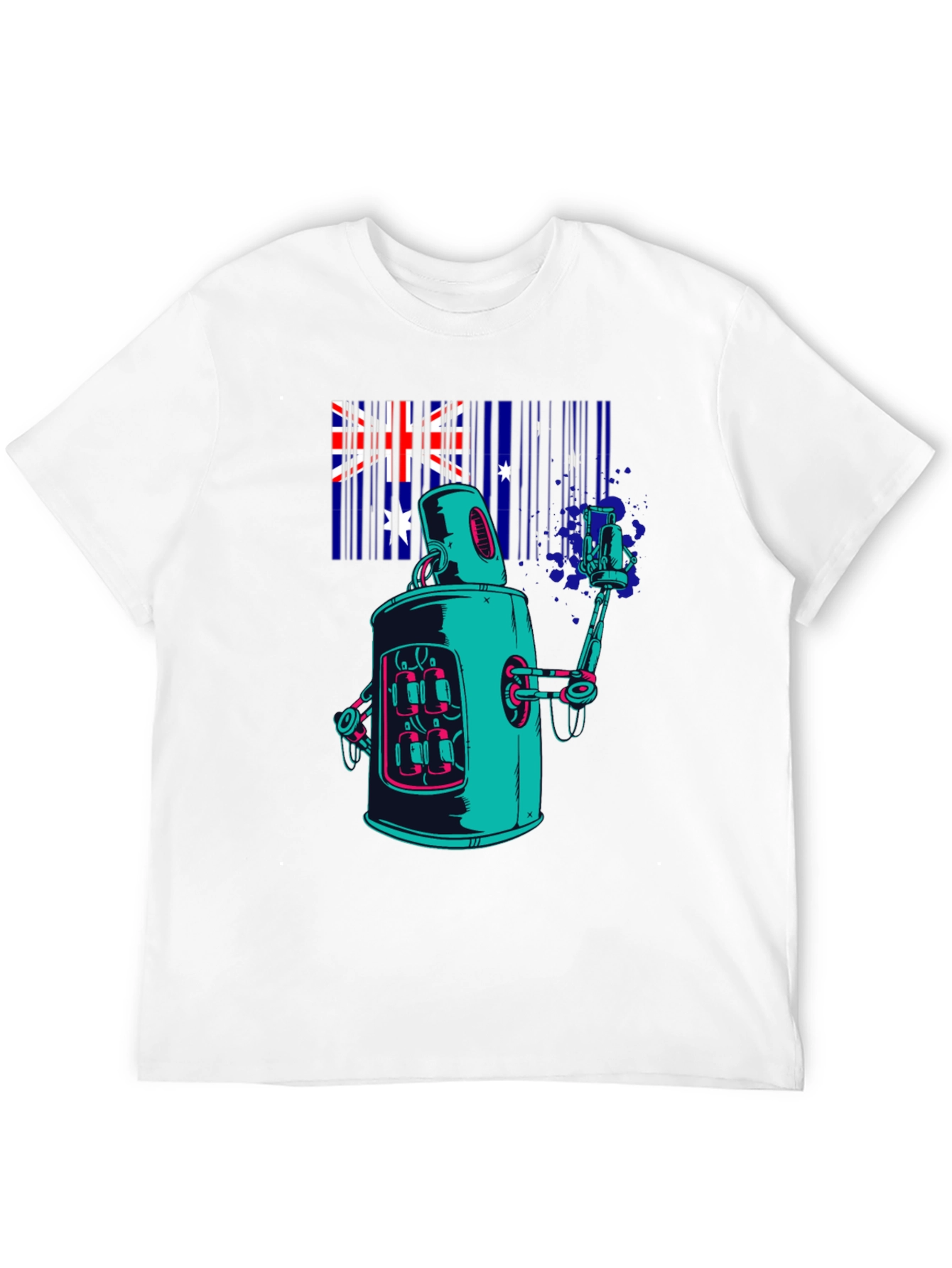 Robot Aussie Flag Black T-Shirt