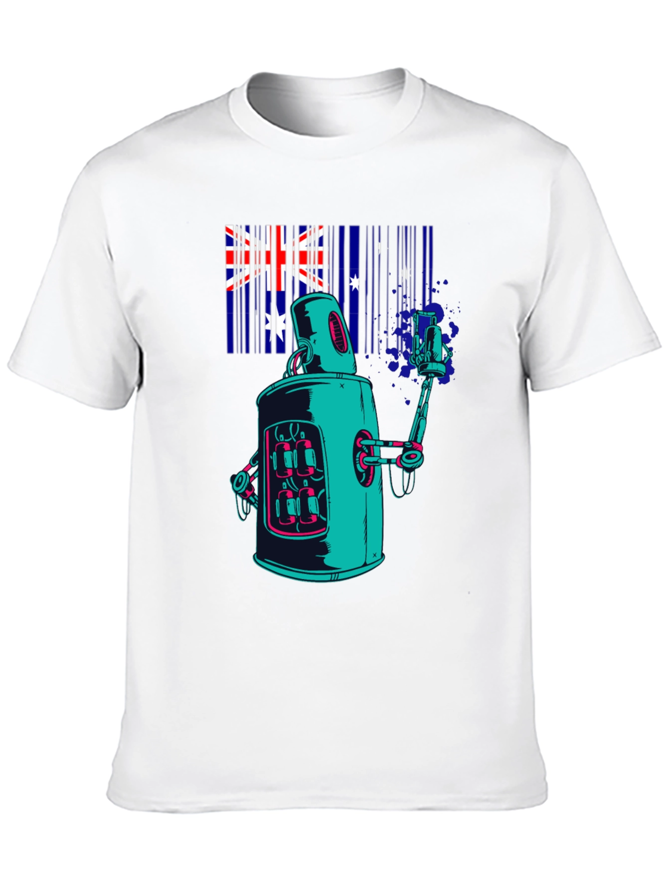 Robot Aussie Flag Black T-Shirt