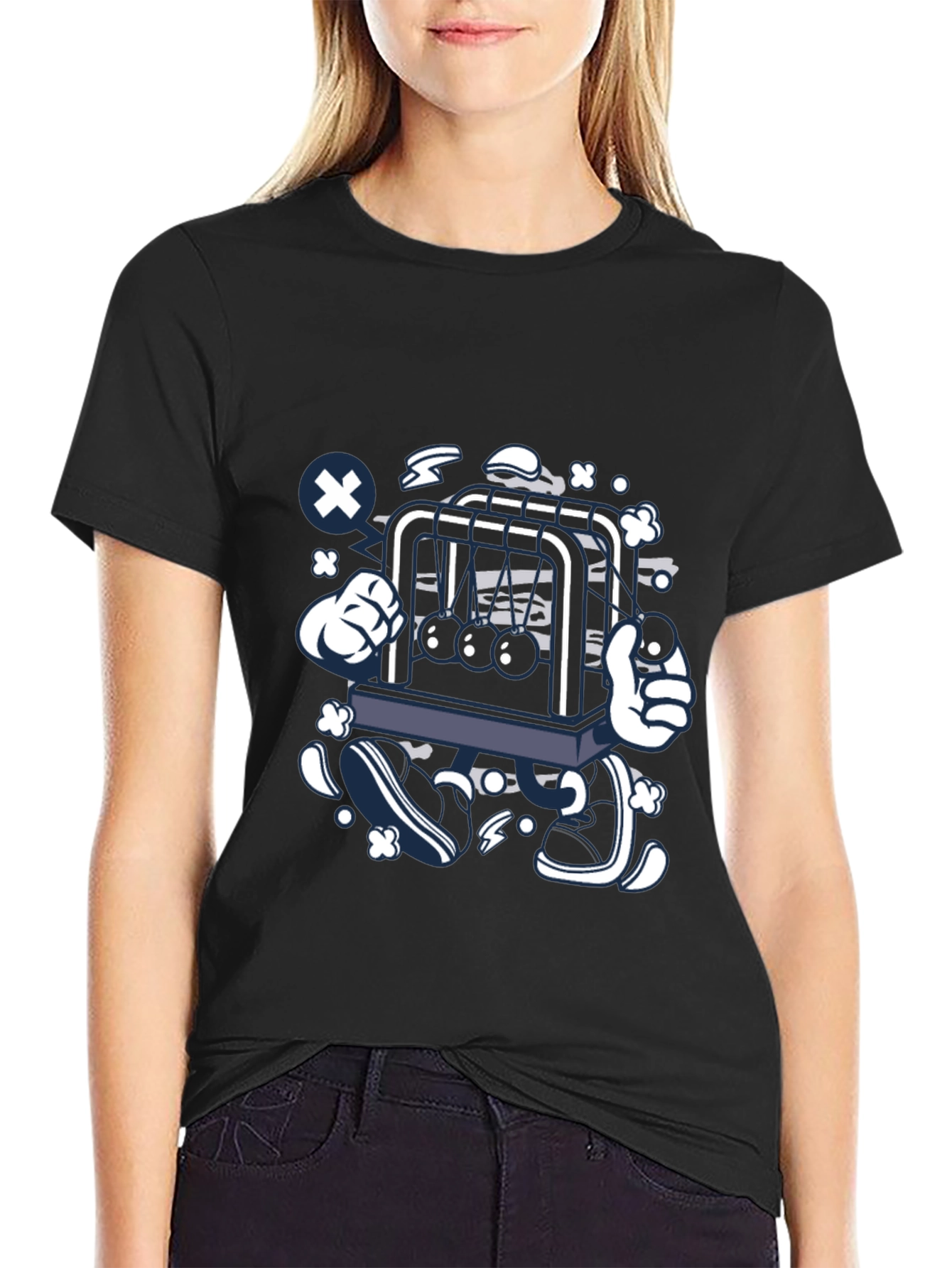 Newtons Cradle Graphic Print Black Tee
