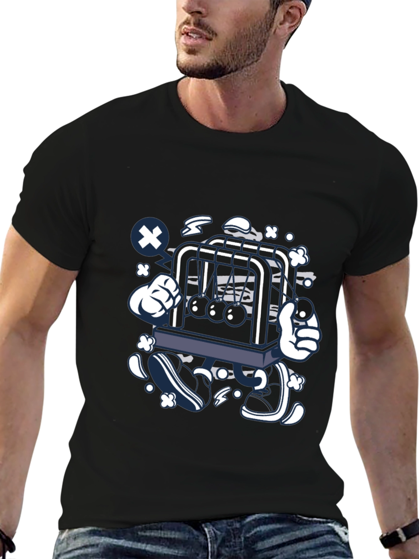 Newtons Cradle Graphic Print Black Tee