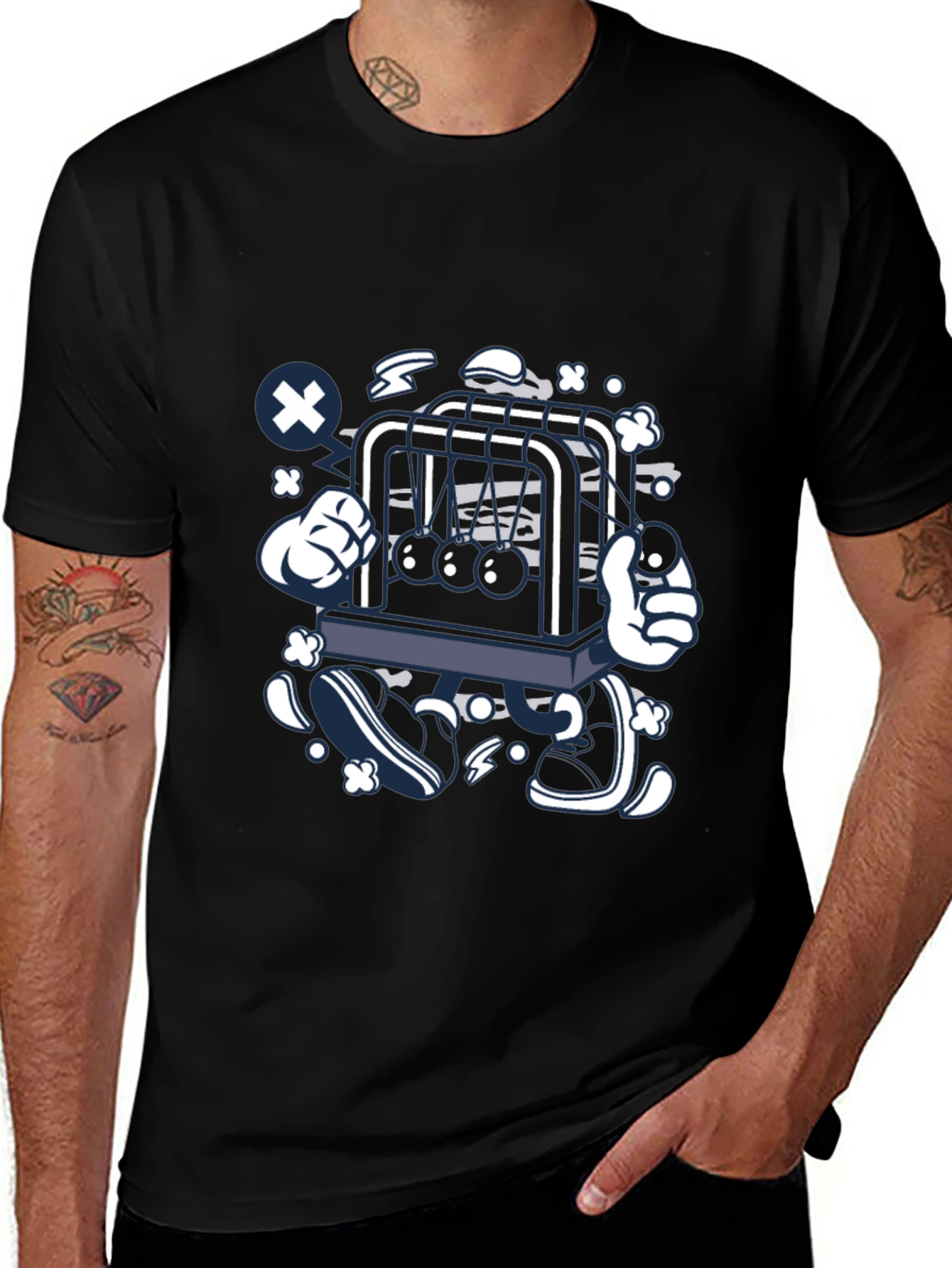 Newtons Cradle Graphic Print Black Tee