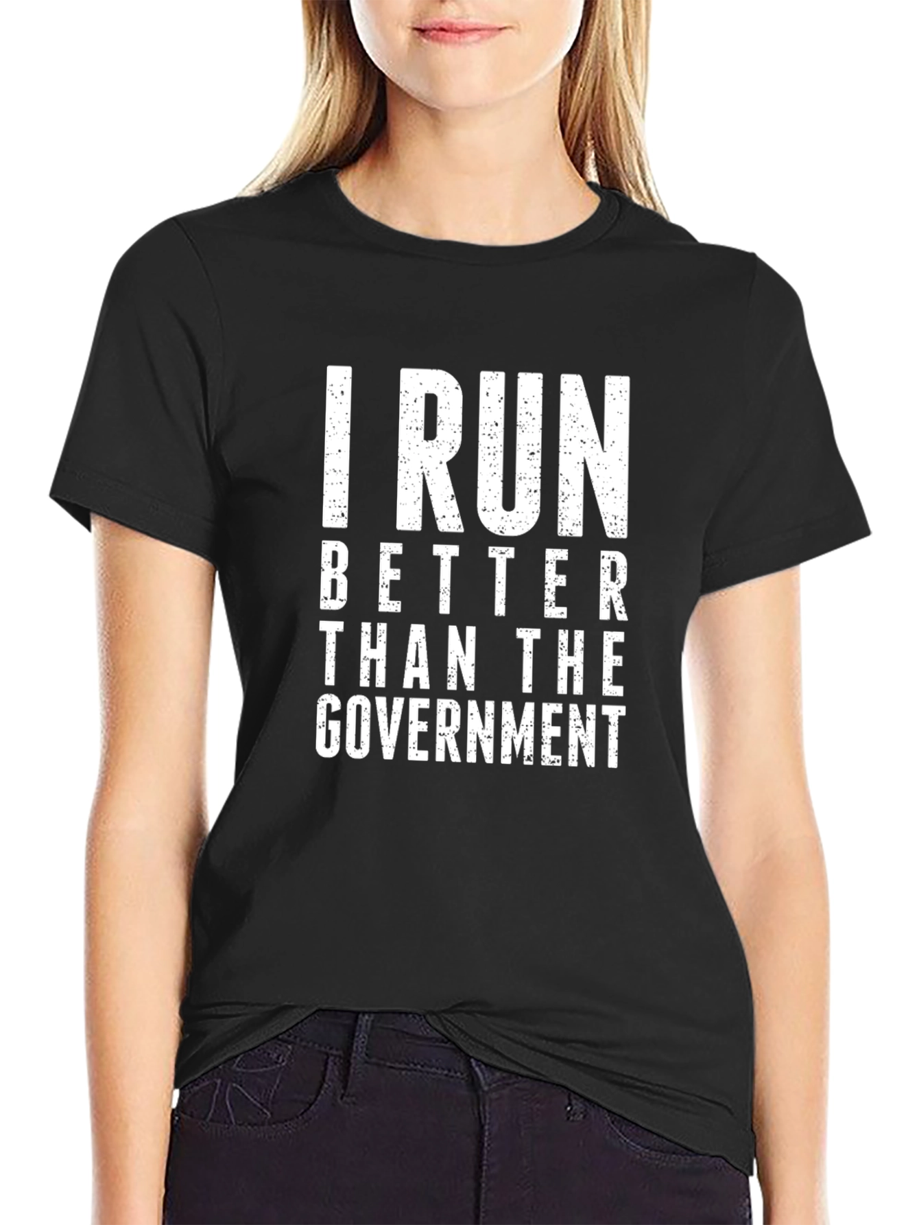 I Run Better Than The Government Novelty Black T-Shirt