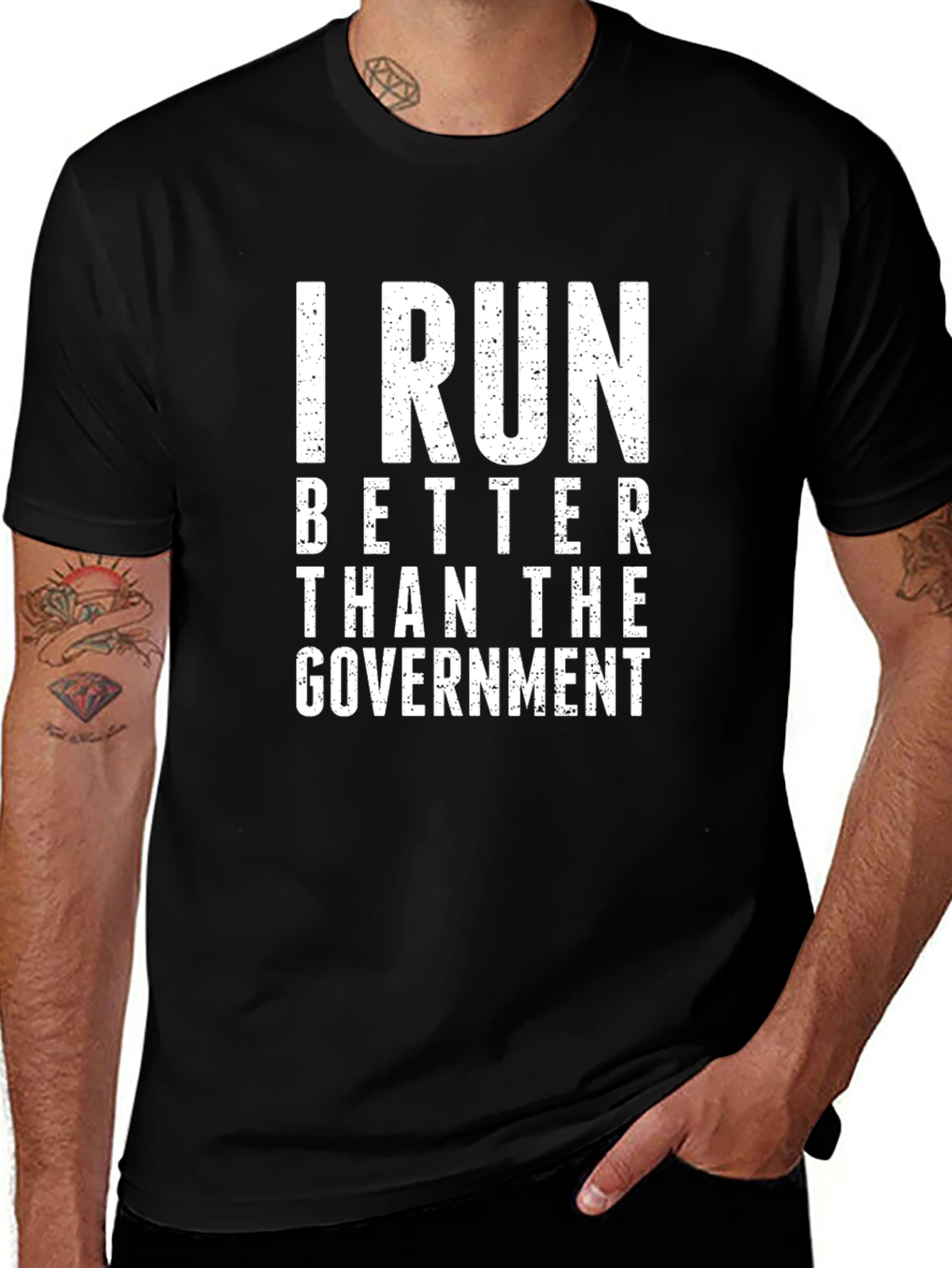 I Run Better Than The Government Novelty Black T-Shirt