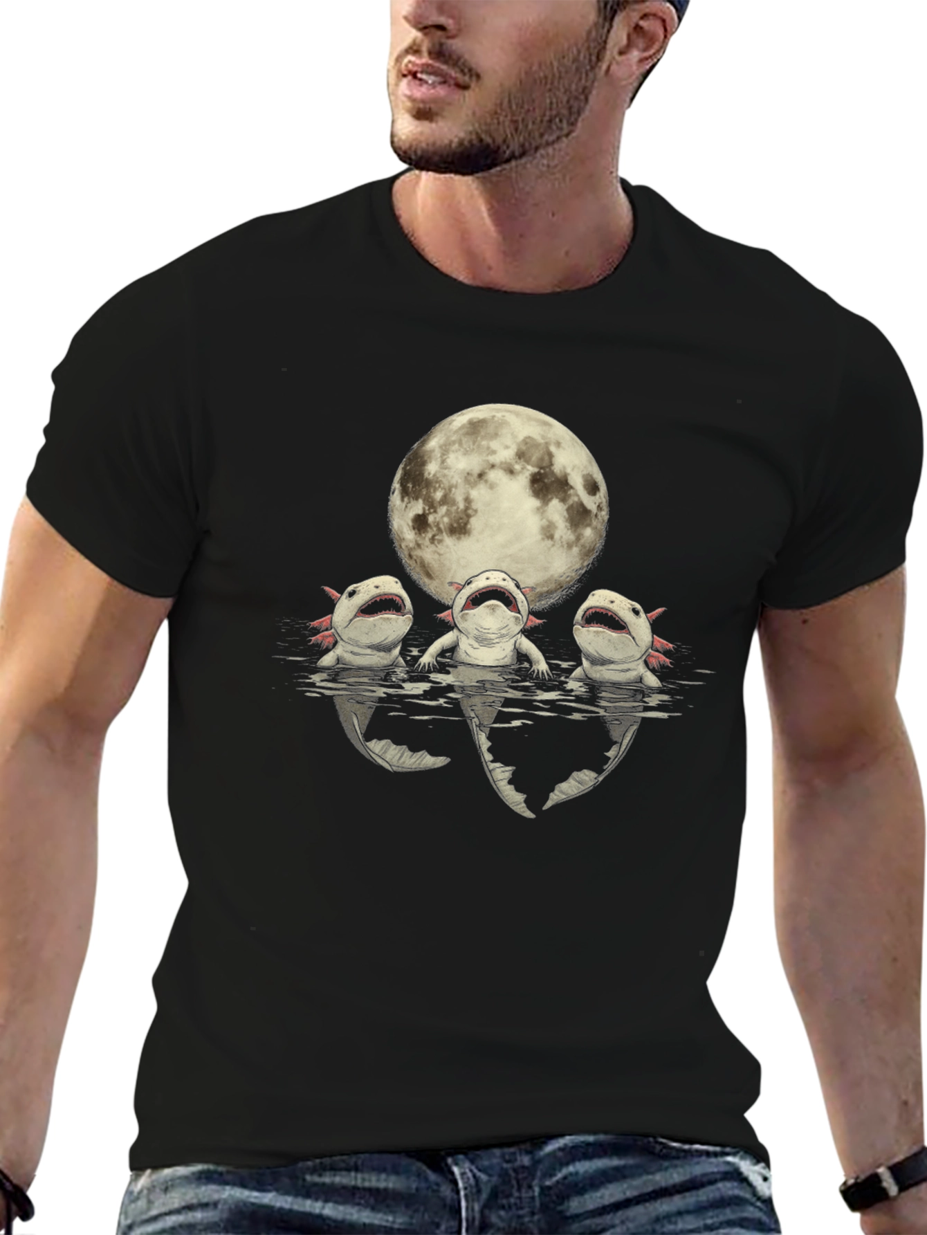 Axolotl Moon Black T-Shirt