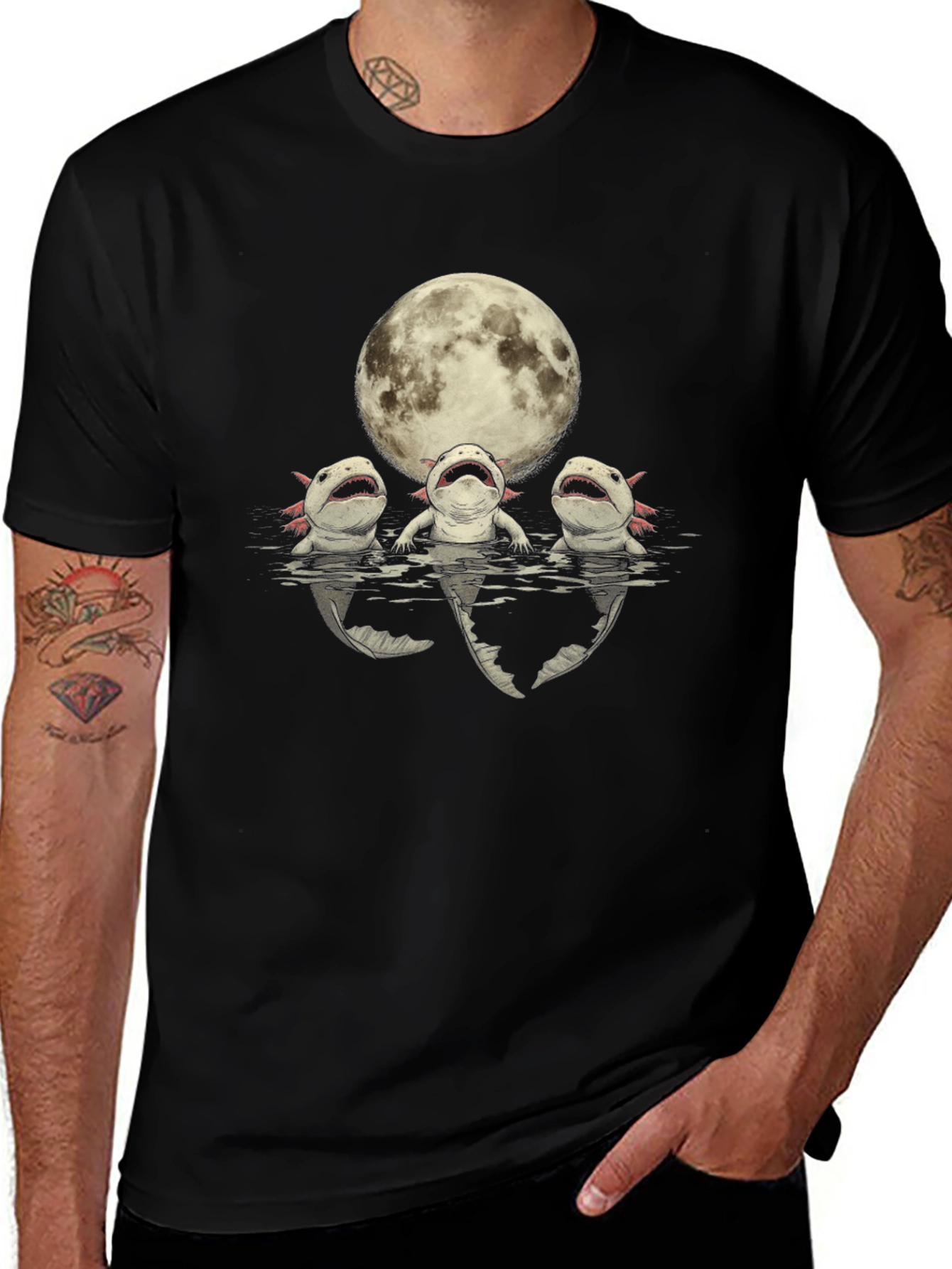 Axolotl Moon Black T-Shirt