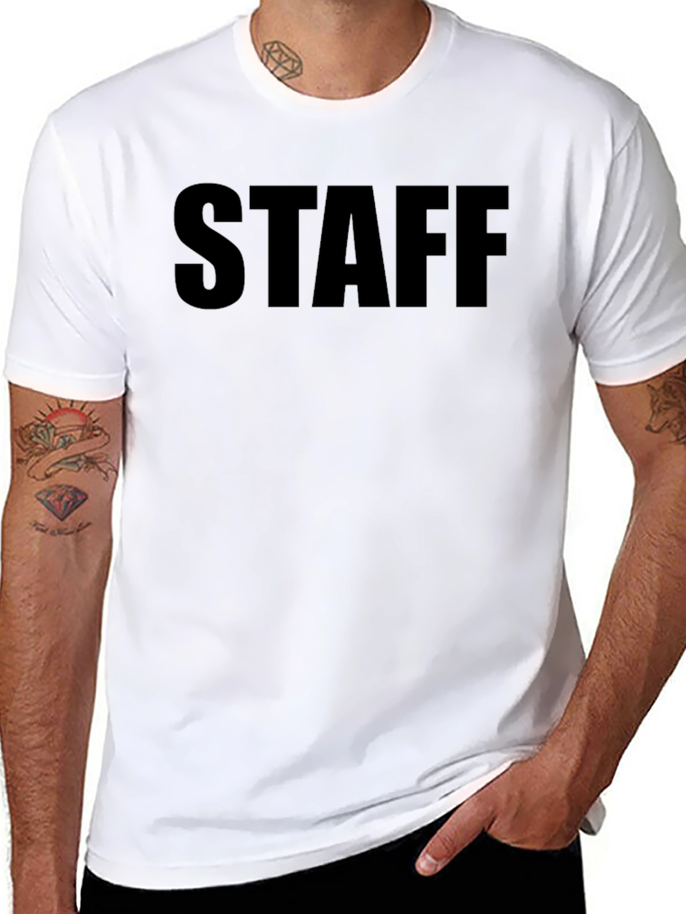 Black STAFF Crew Neck Short Sleeve T-Shirt