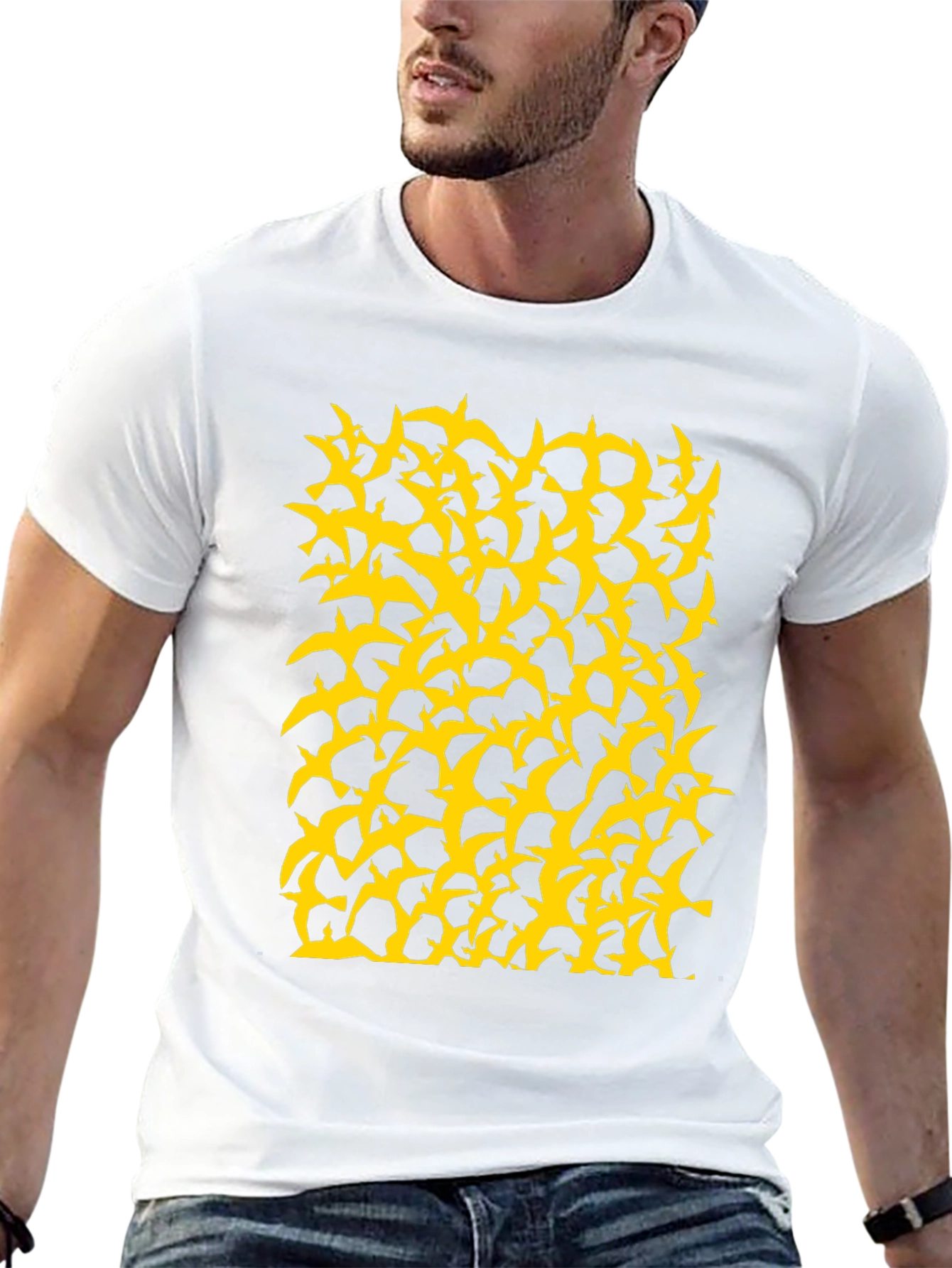 Birds Pattern Black T-Shirt