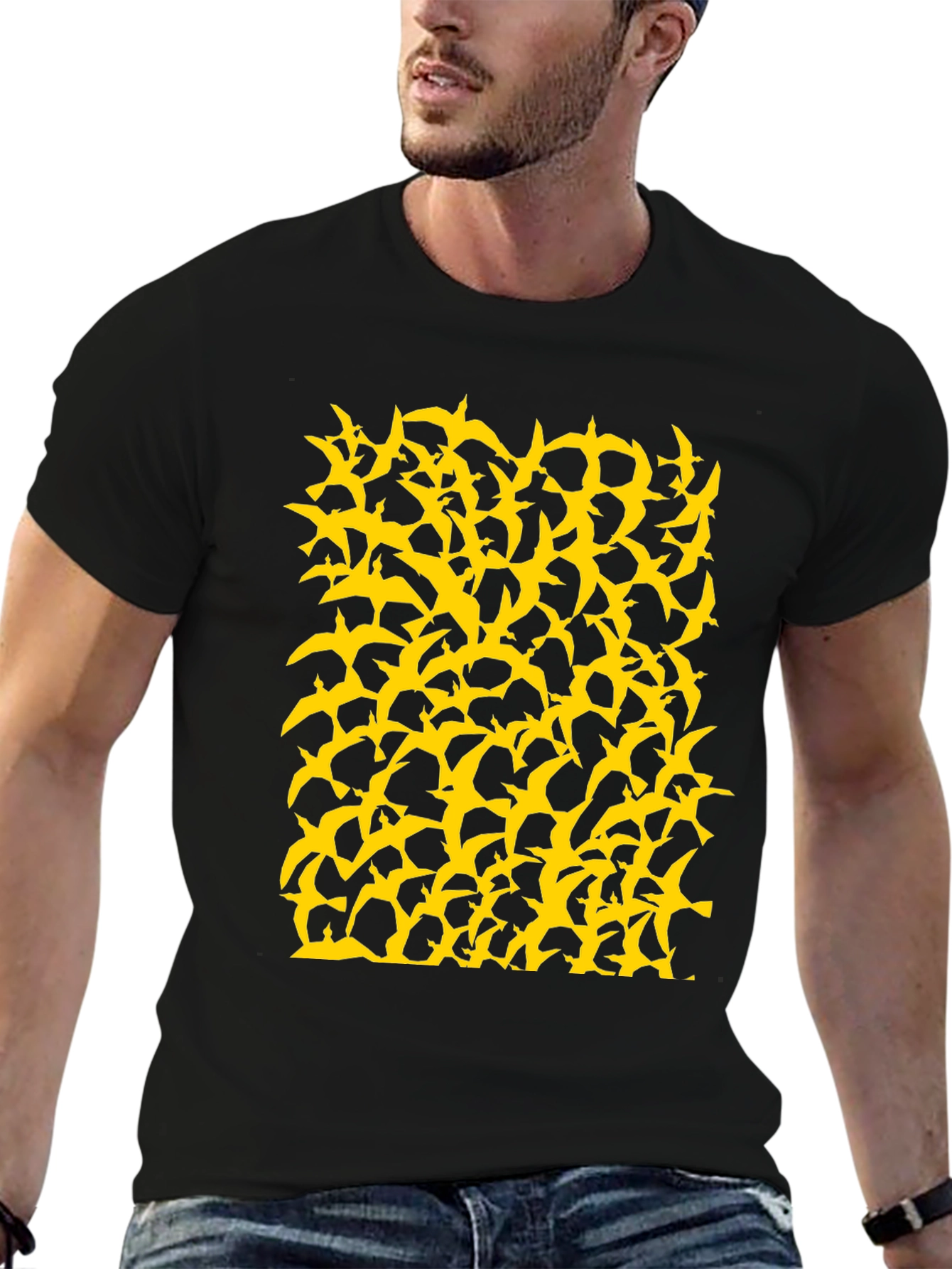 Birds Pattern Black T-Shirt