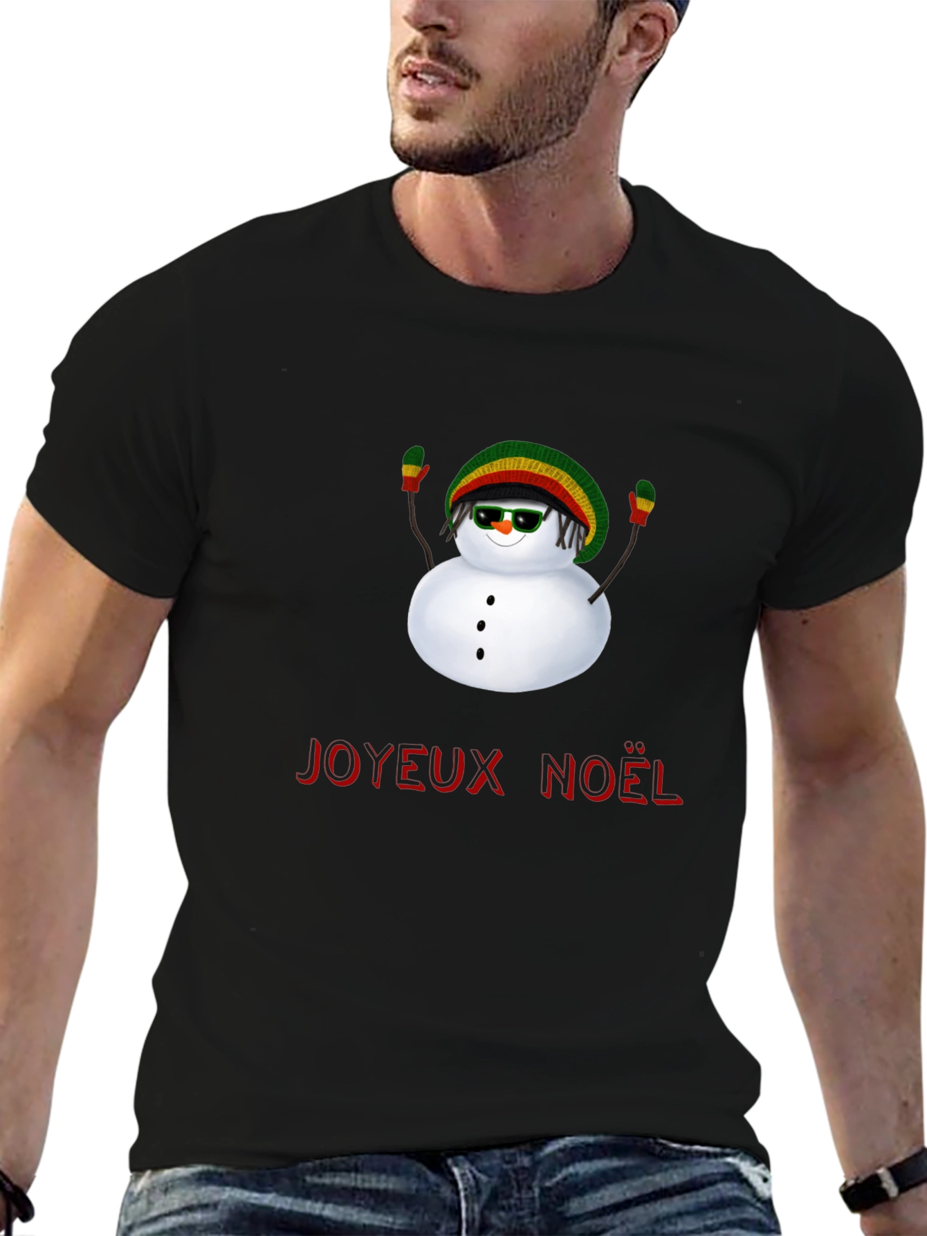 Rasta Snowman Joyeux Noel Graphic Tee