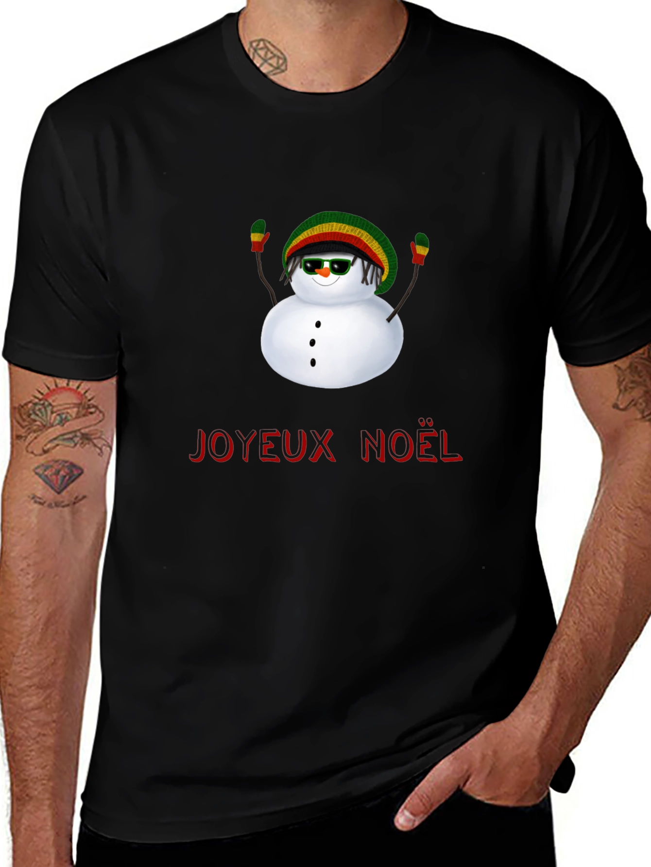 Rasta Snowman Joyeux Noel Graphic Tee