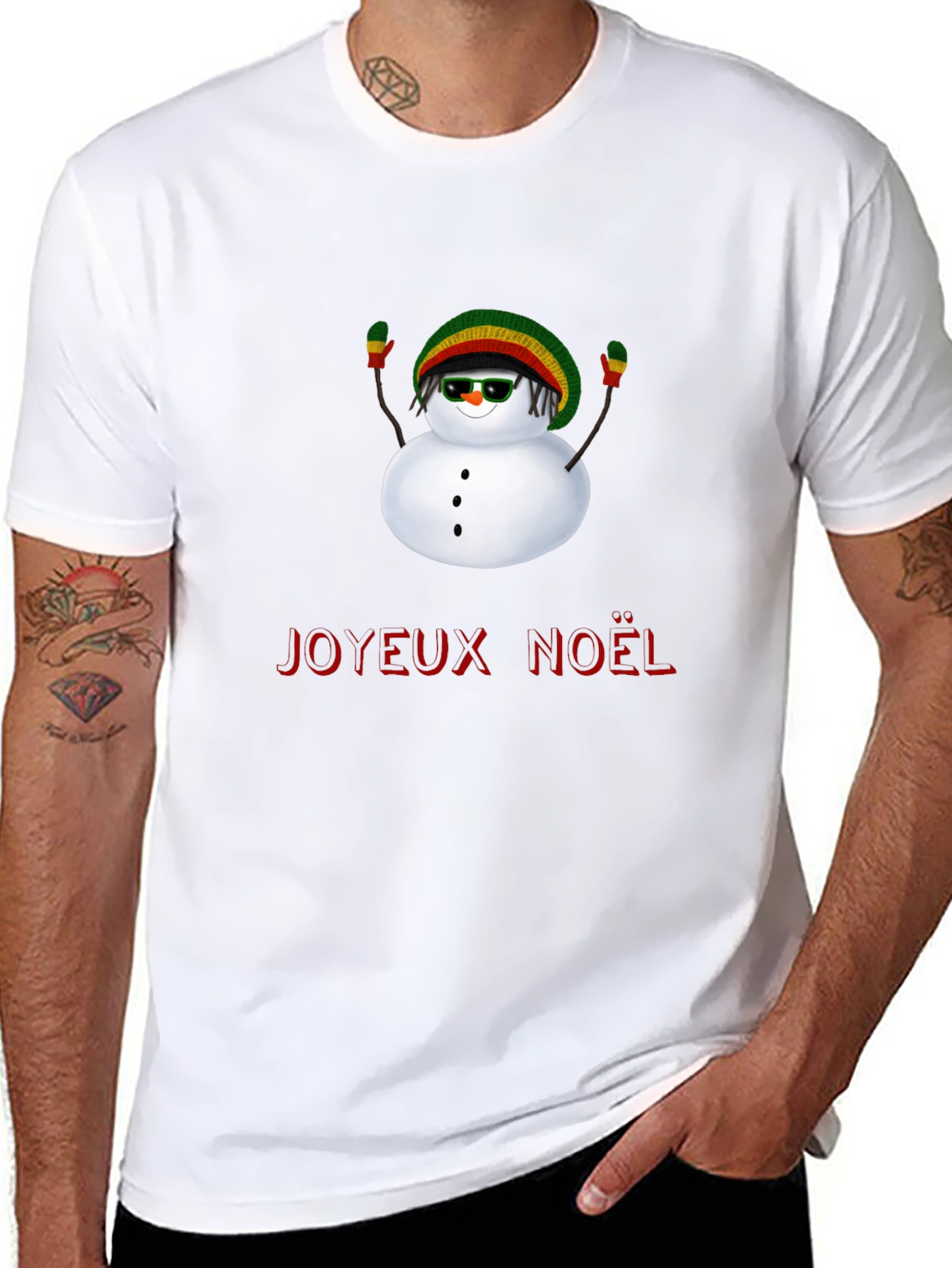 Rasta Snowman Joyeux Noel Graphic Tee