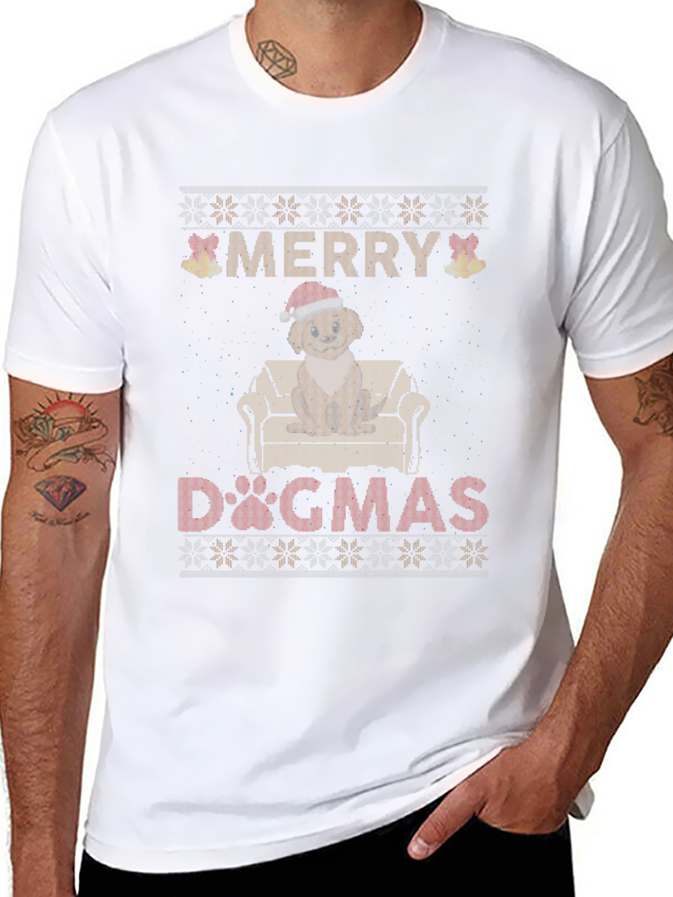 Merry Dogmas T-Shirt - Ugly Christmas Sweater Style