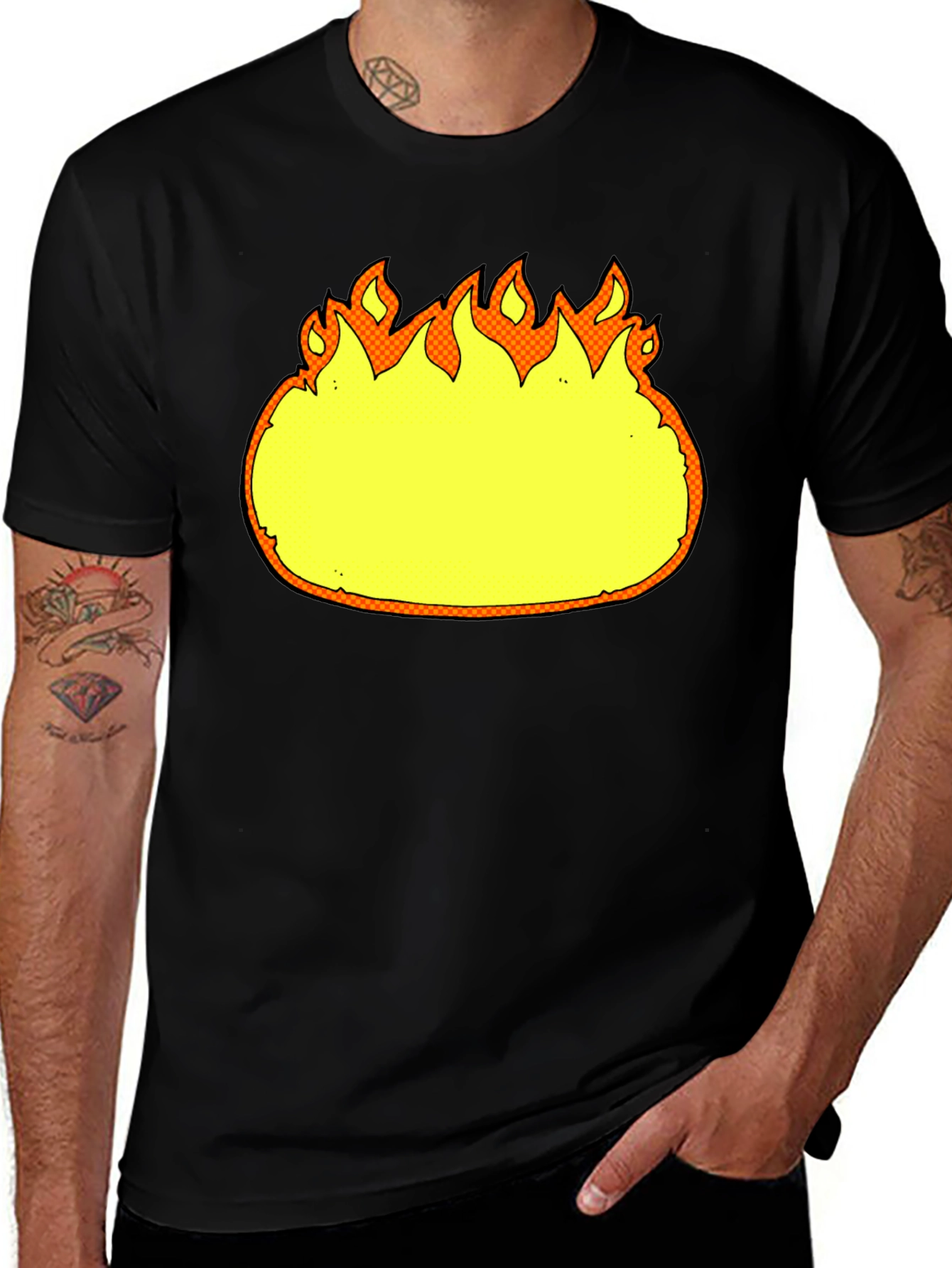Cartoon Flames Graphic Black T-Shirt
