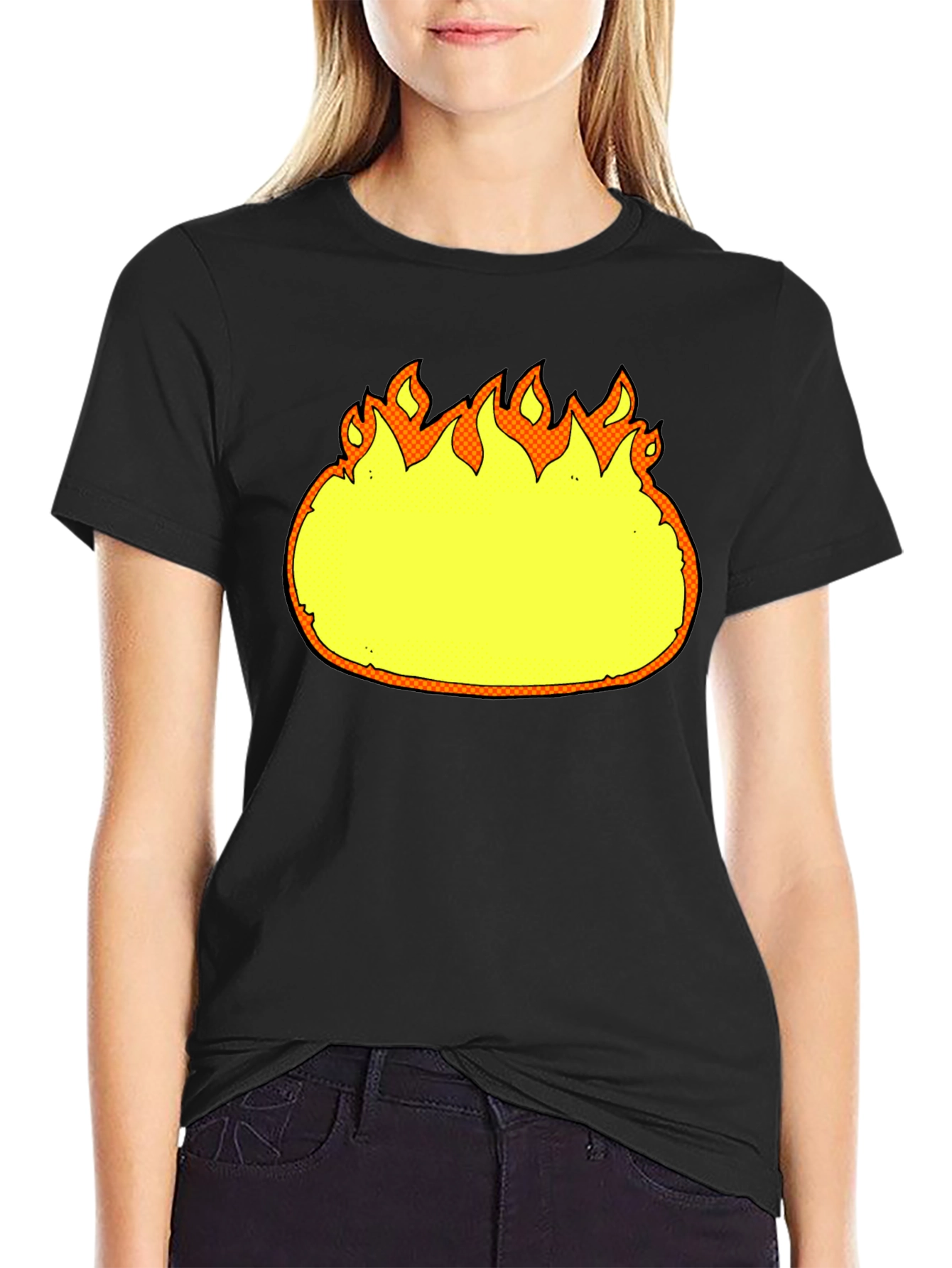 Cartoon Flames Graphic Black T-Shirt