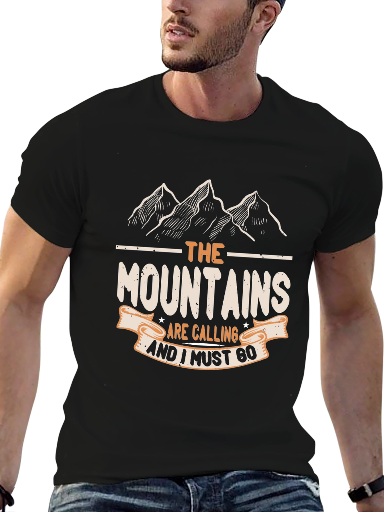 Mountains Are Calling Mens Black T-Shirt