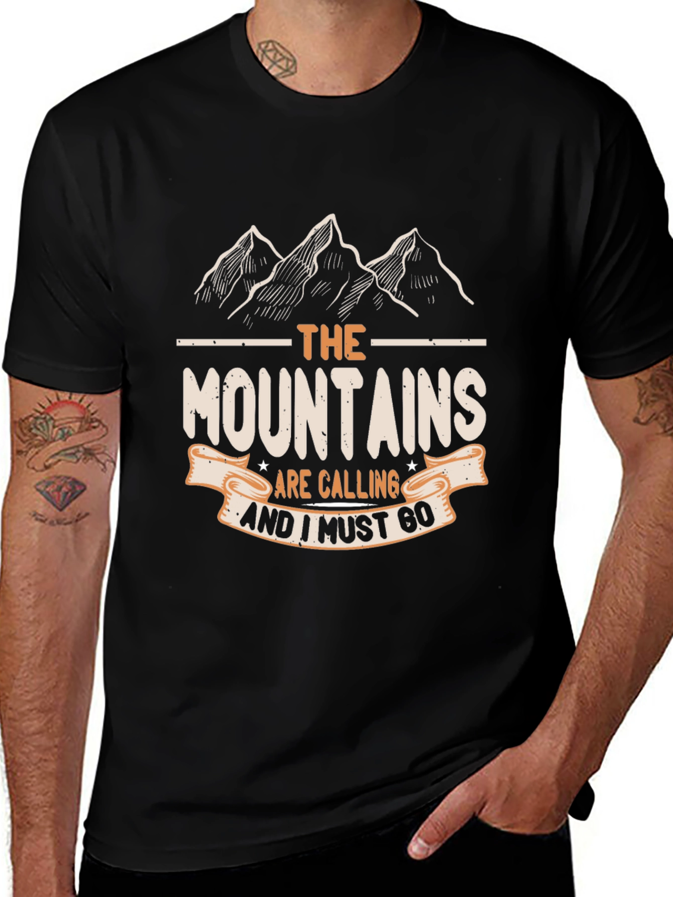 Mountains Are Calling Mens Black T-Shirt