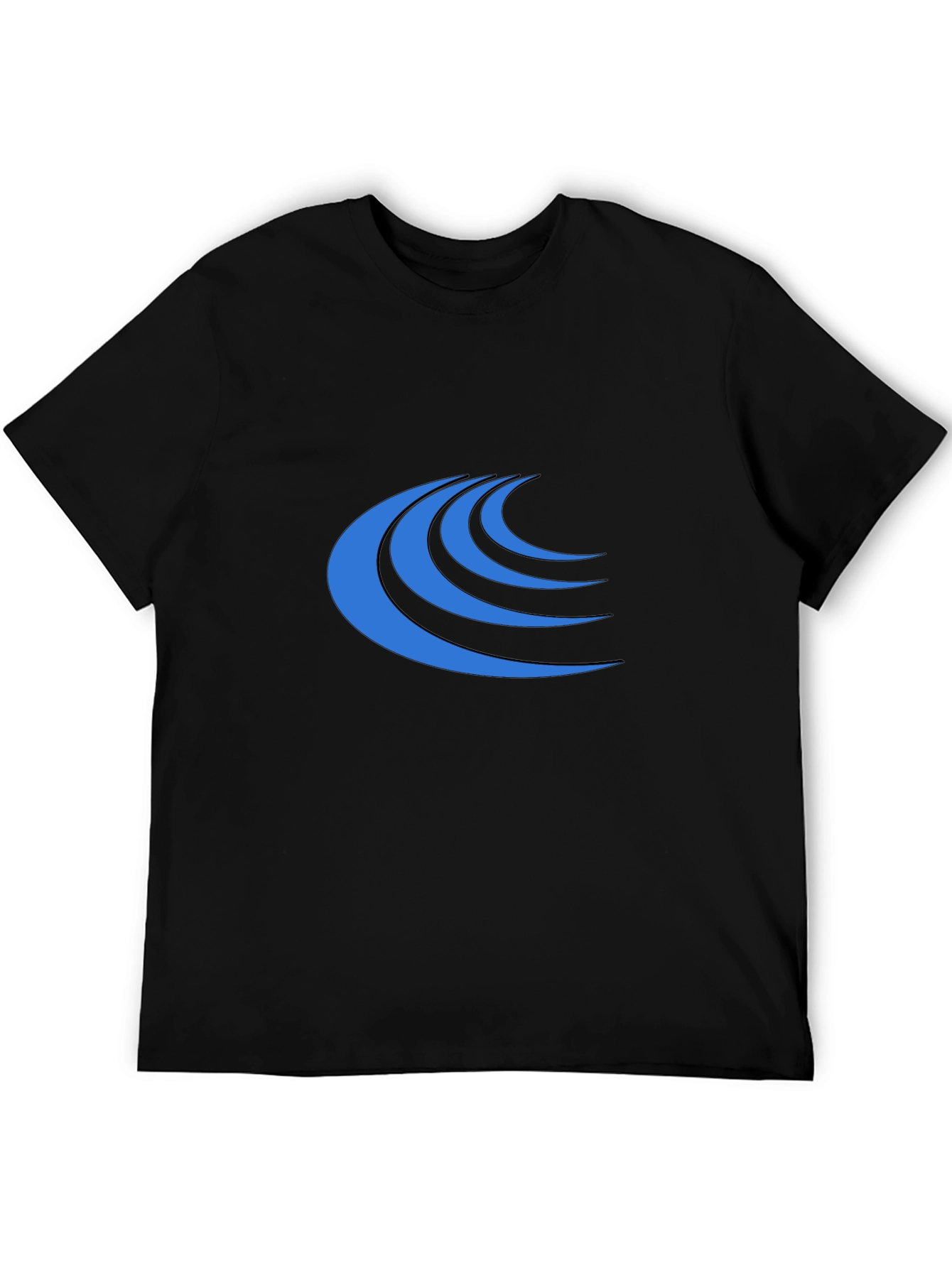 Modern Blue Wave Graphic Black T-Shirt