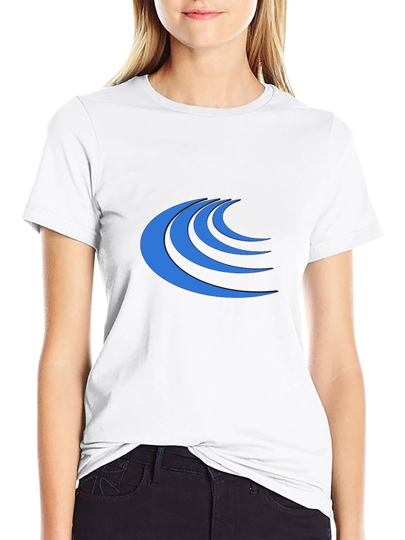 Modern Blue Wave Graphic Black T-Shirt