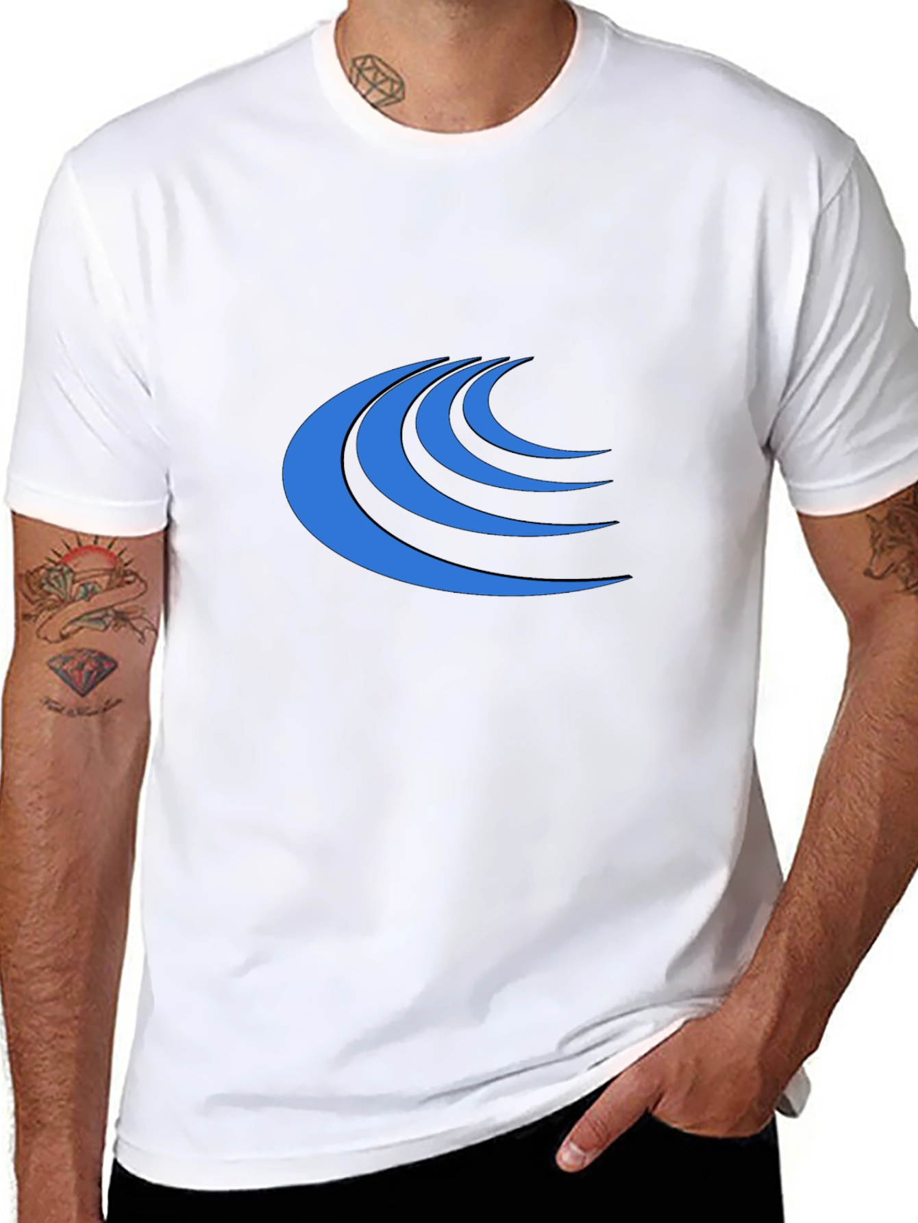 Modern Blue Wave Graphic Black T-Shirt