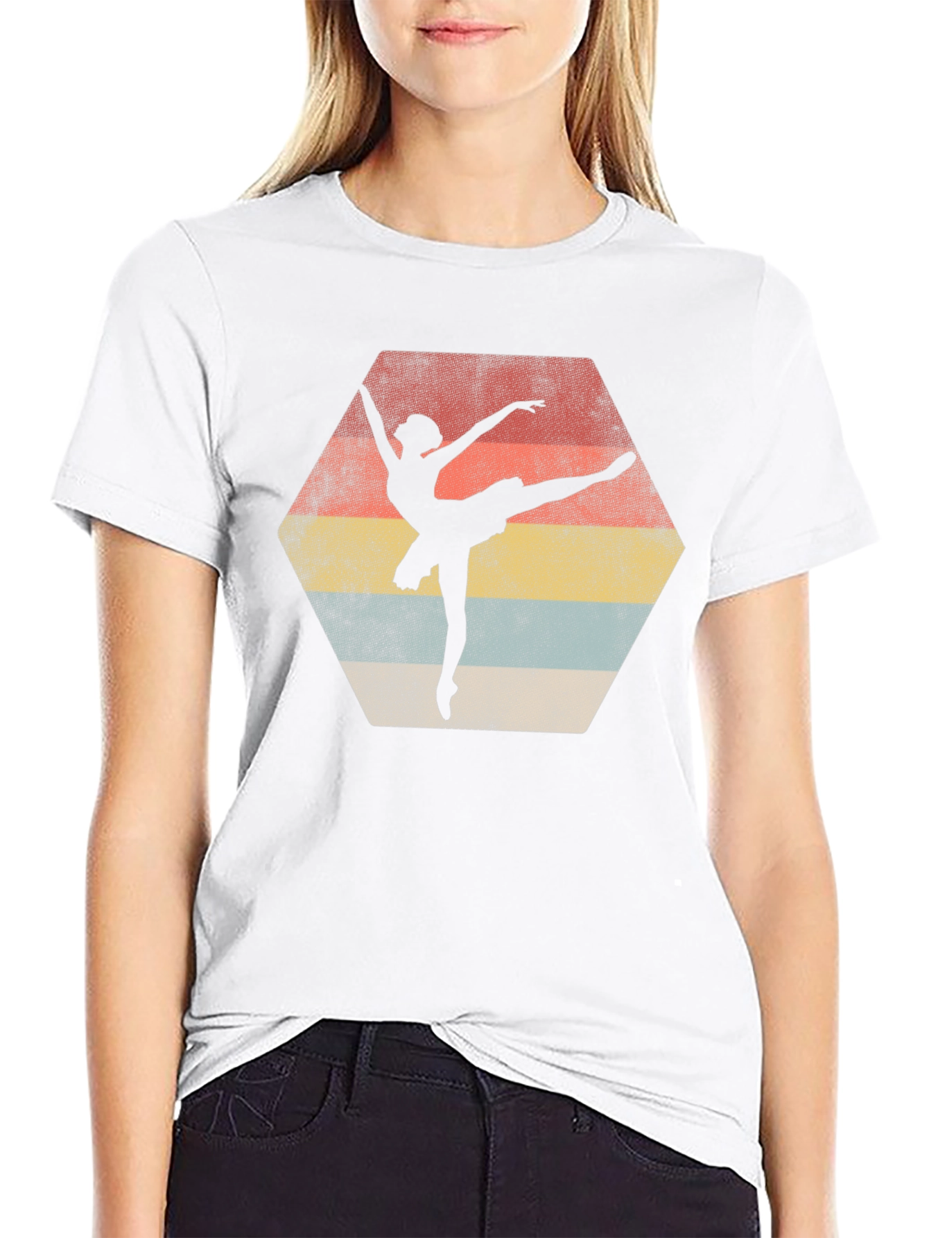 Ballet Dancer Retro Graphic Tee - Black Cotton Casual