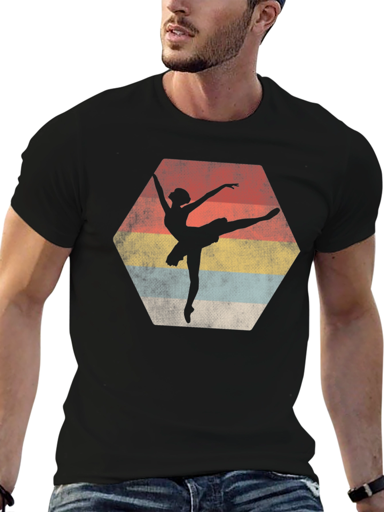 Ballet Dancer Retro Graphic Tee - Black Cotton Casual