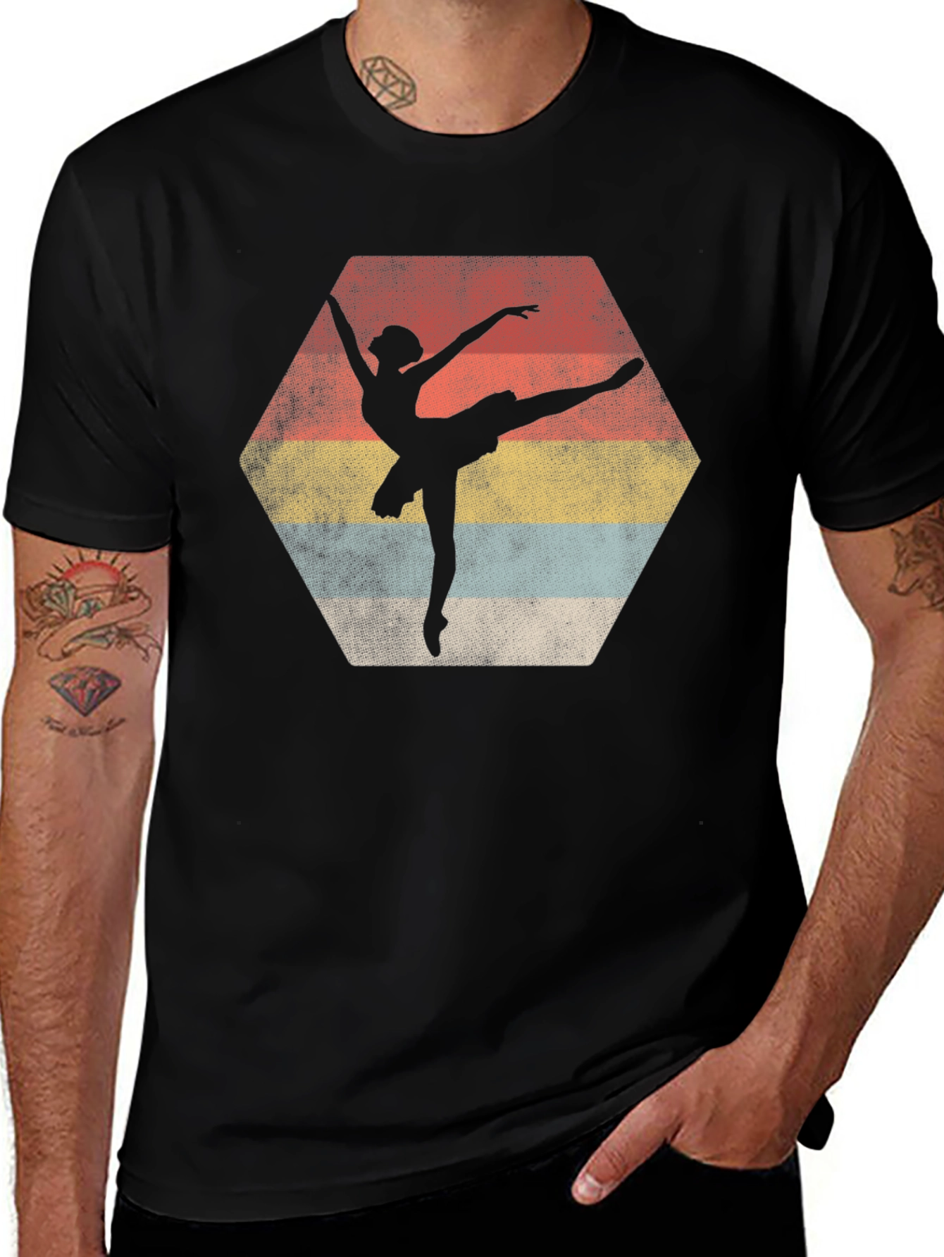 Ballet Dancer Retro Graphic Tee - Black Cotton Casual