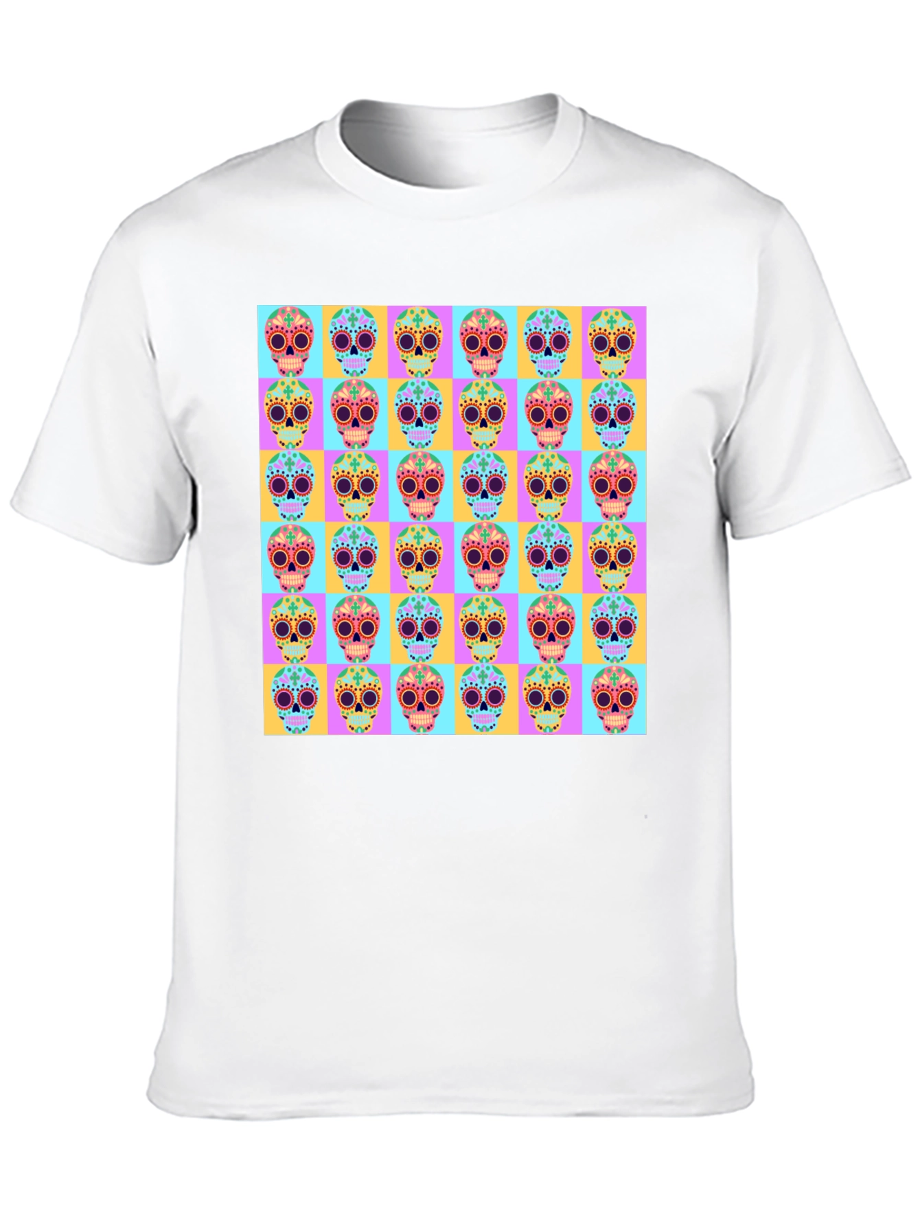 Skull Pattern Graphic Tee - Mens Black T-Shirt