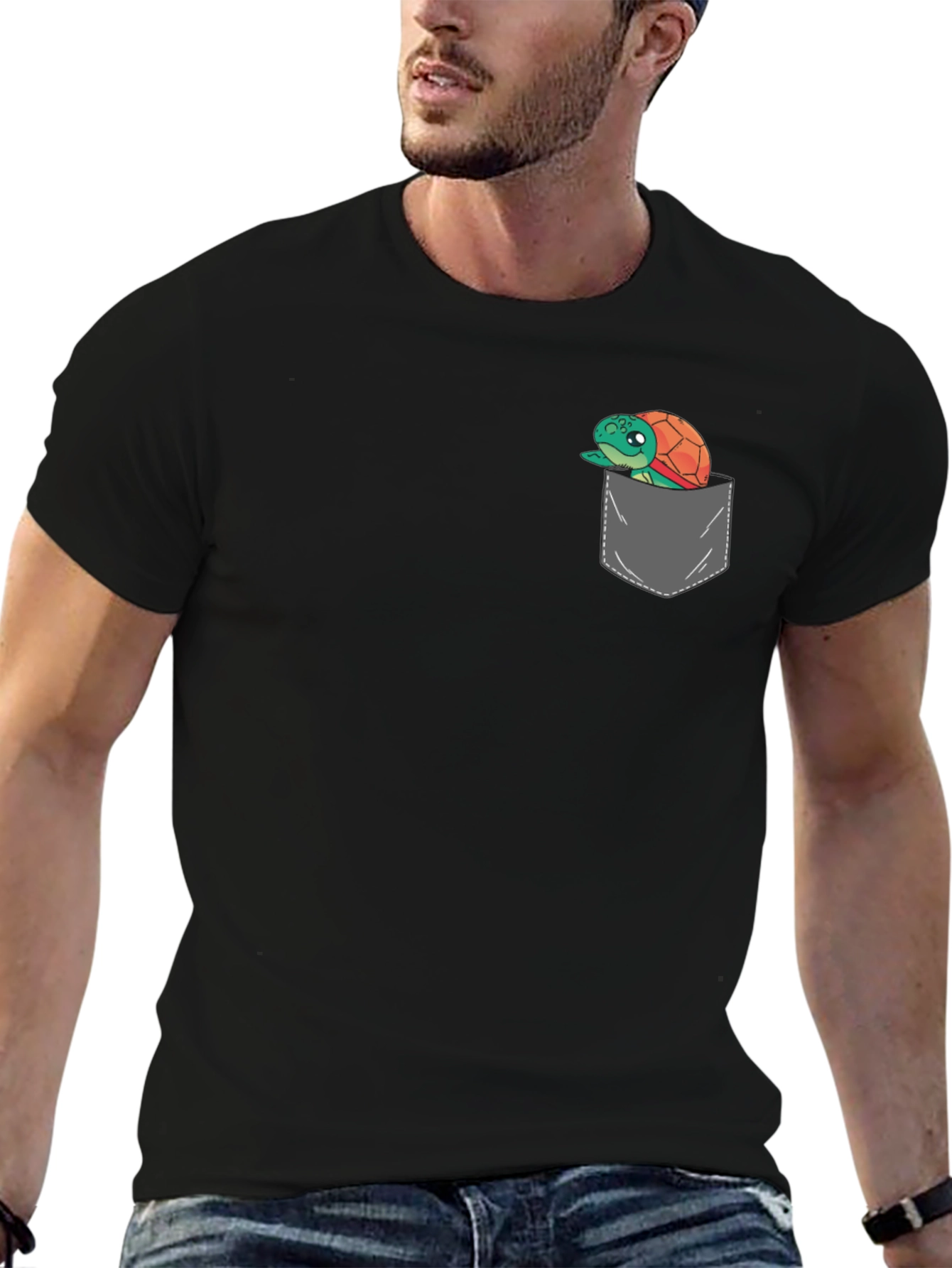 Turtle in Pocket Graphic T-Shirt