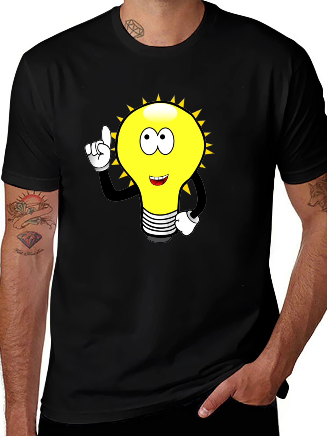 Cartoon Light Bulb Black T-Shirt