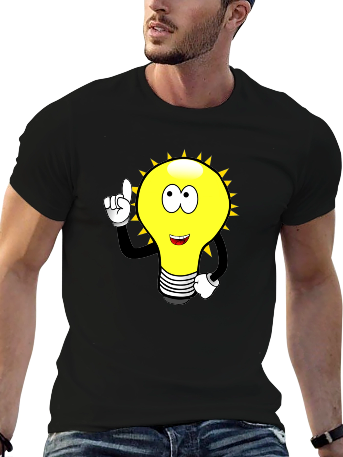 Cartoon Light Bulb Black T-Shirt