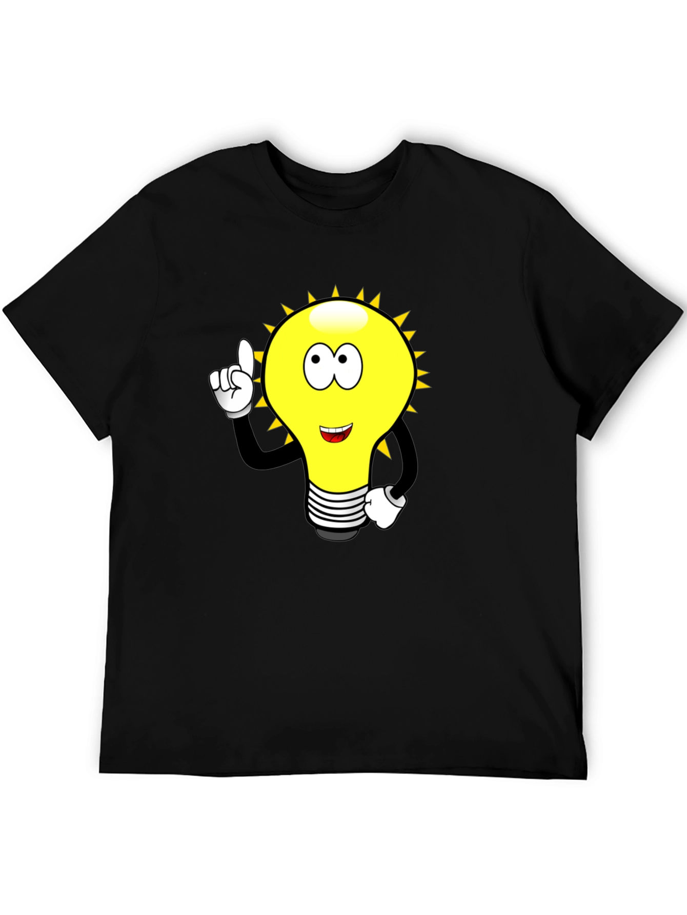 Cartoon Light Bulb Black T-Shirt