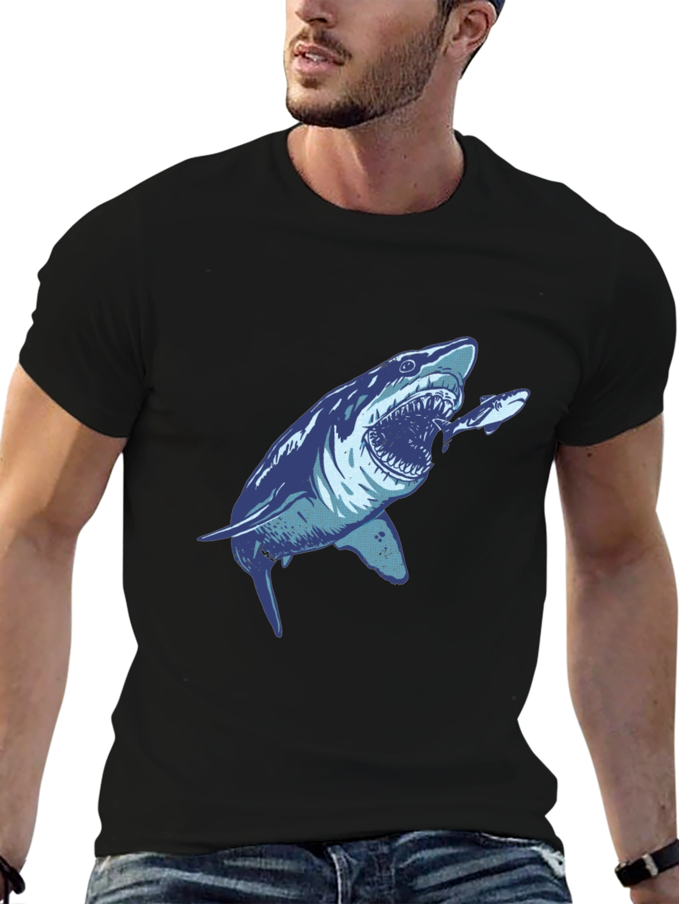 Shark Attack Graphic Tee - Mens Black T-Shirt