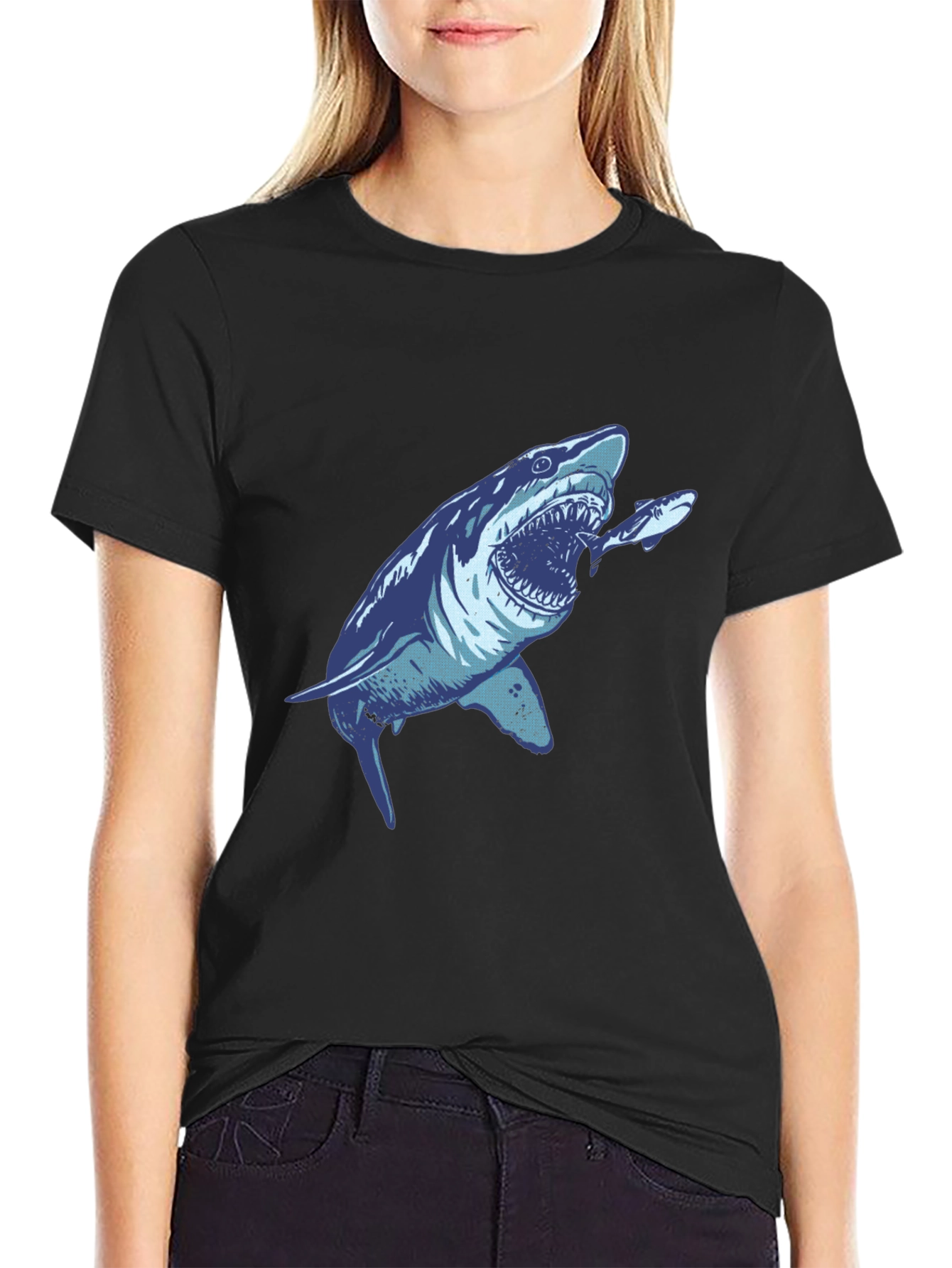 Shark Attack Graphic Tee - Mens Black T-Shirt