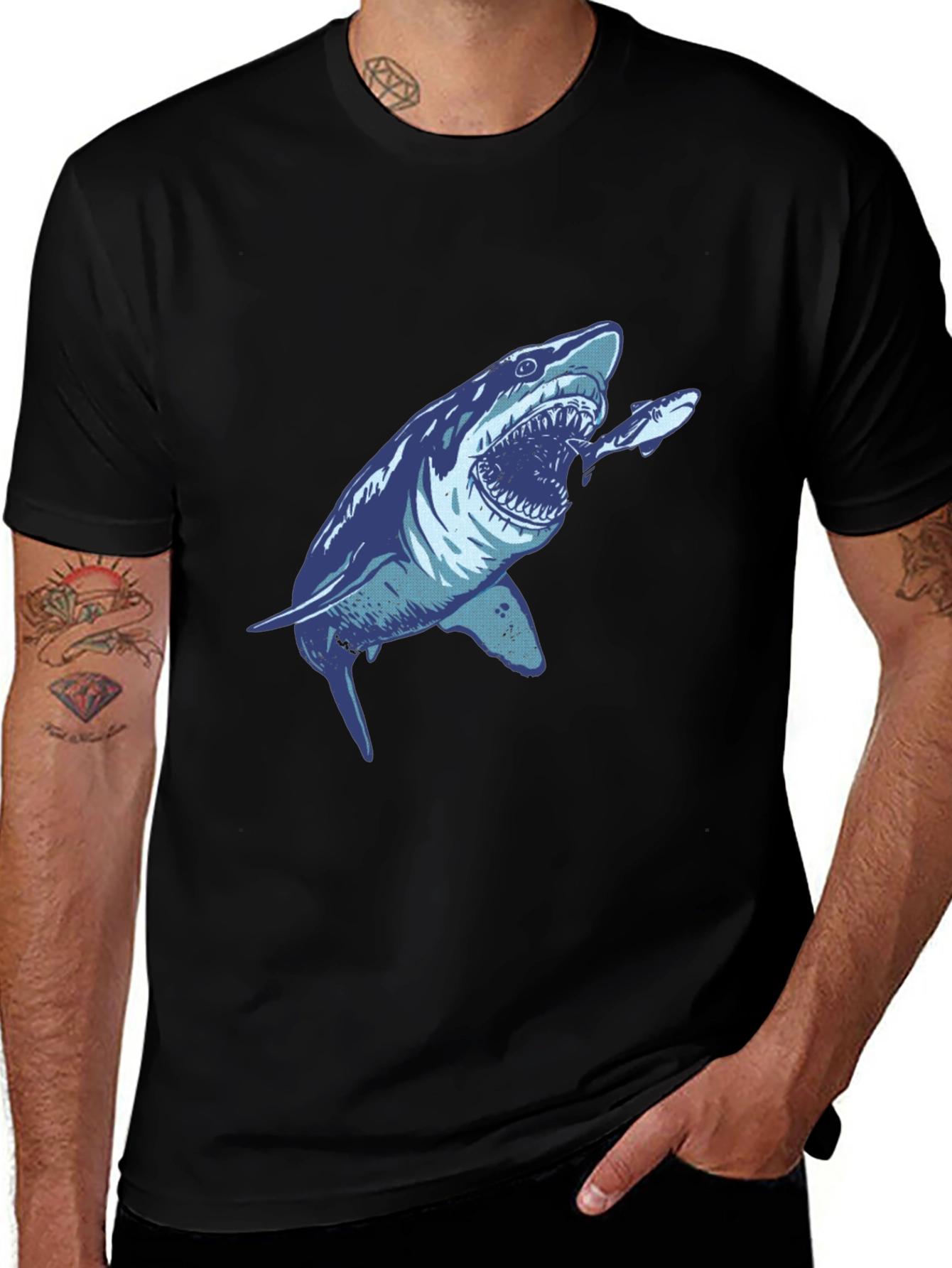 Shark Attack Graphic Tee - Mens Black T-Shirt