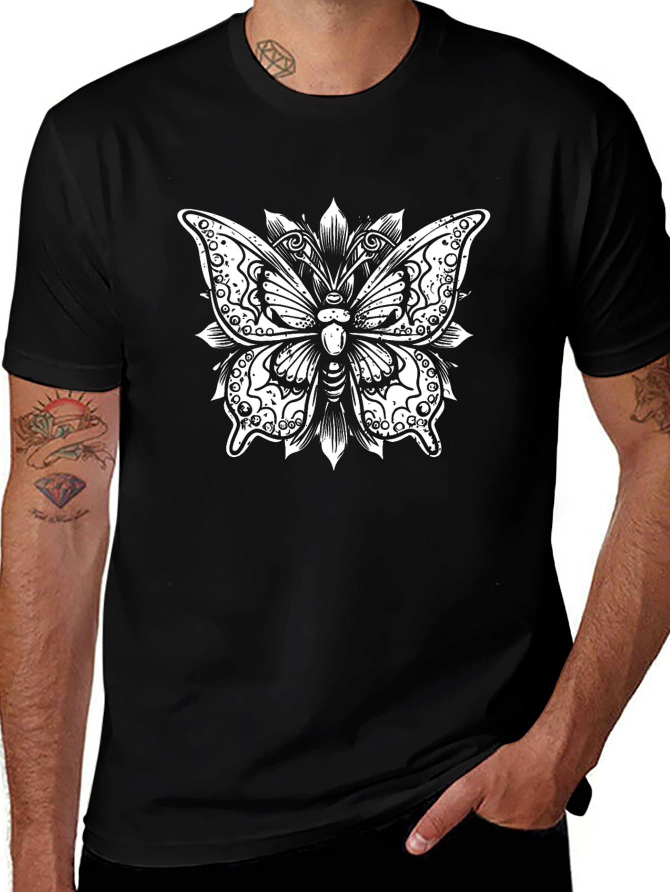 Butterfly Graphic Tee - Black Cotton Blend