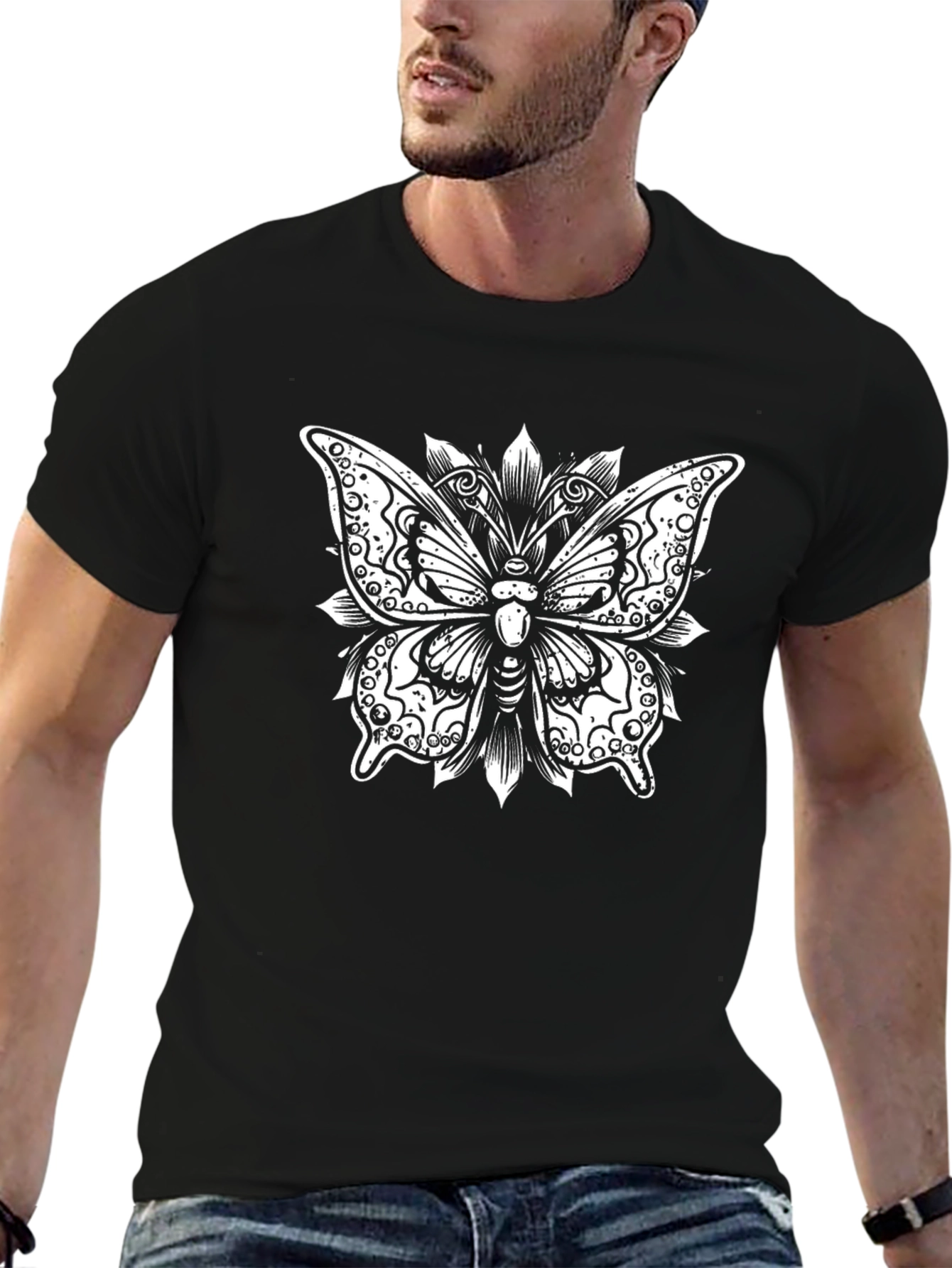 Butterfly Graphic Tee - Black Cotton Blend