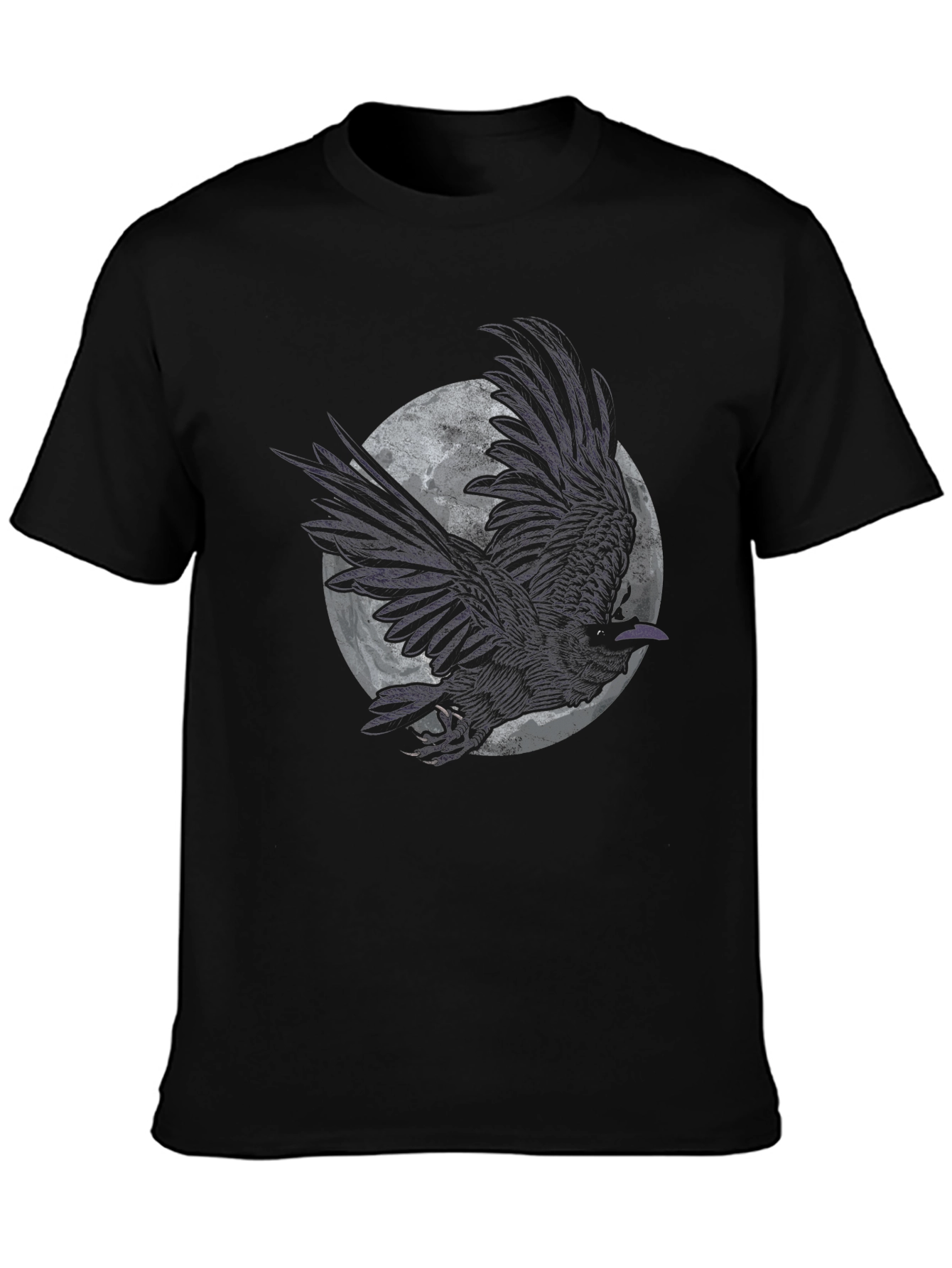 Raven Moon Graphic Tee - Black Cotton T-Shirt