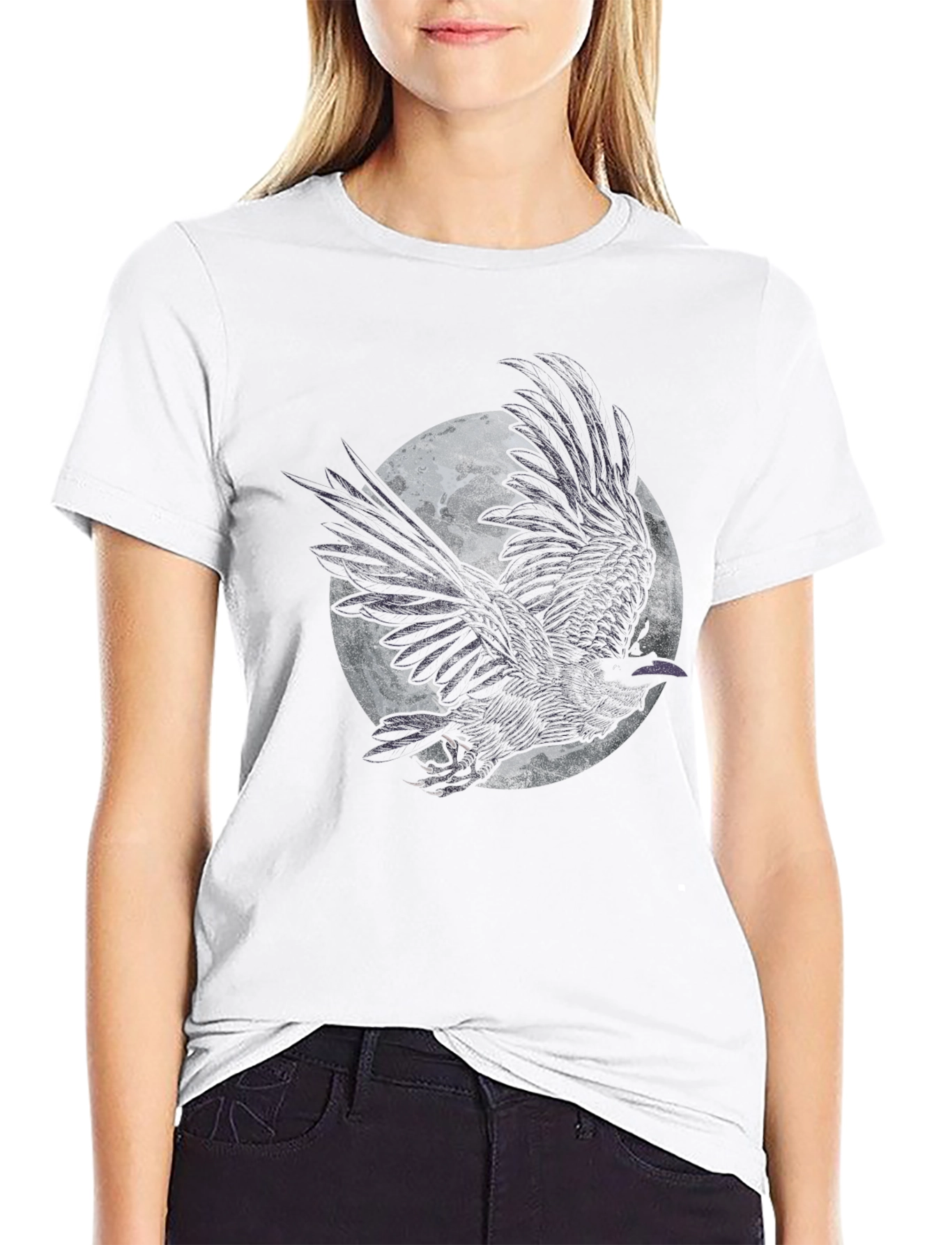Raven Moon Graphic Tee - Black Cotton T-Shirt