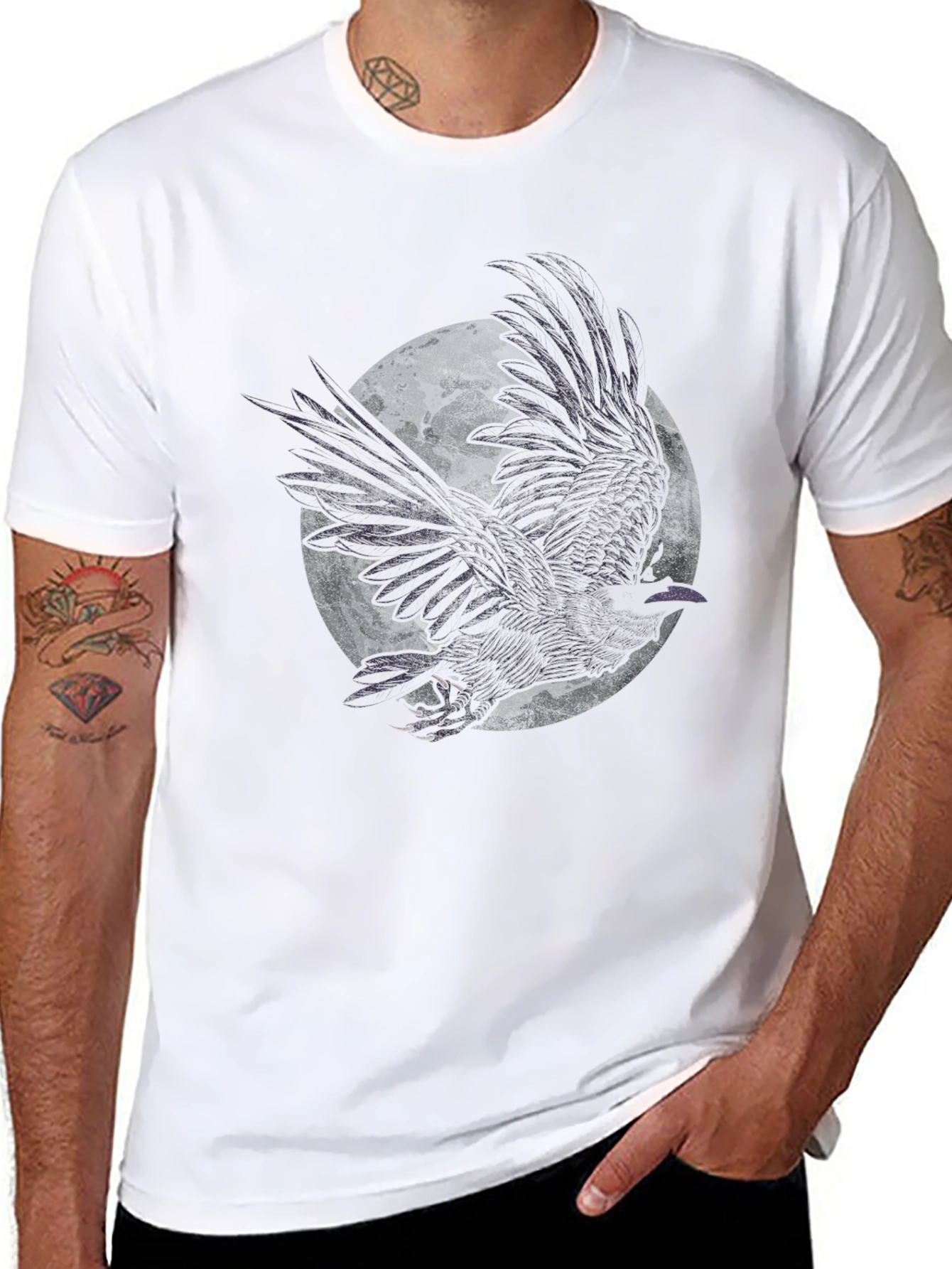 Raven Moon Graphic Tee - Black Cotton T-Shirt