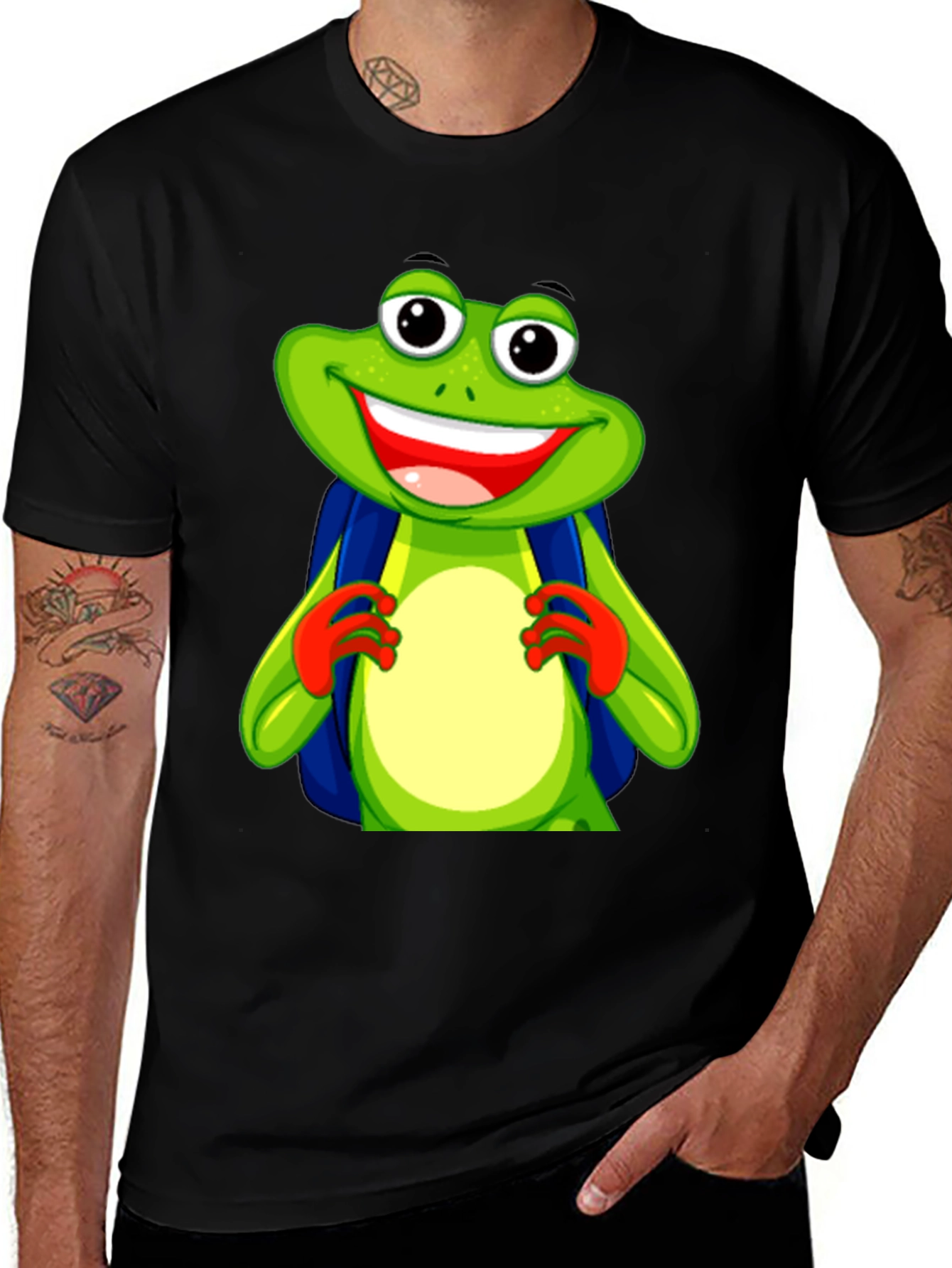Frog with Backpack Graphic T-Shirt