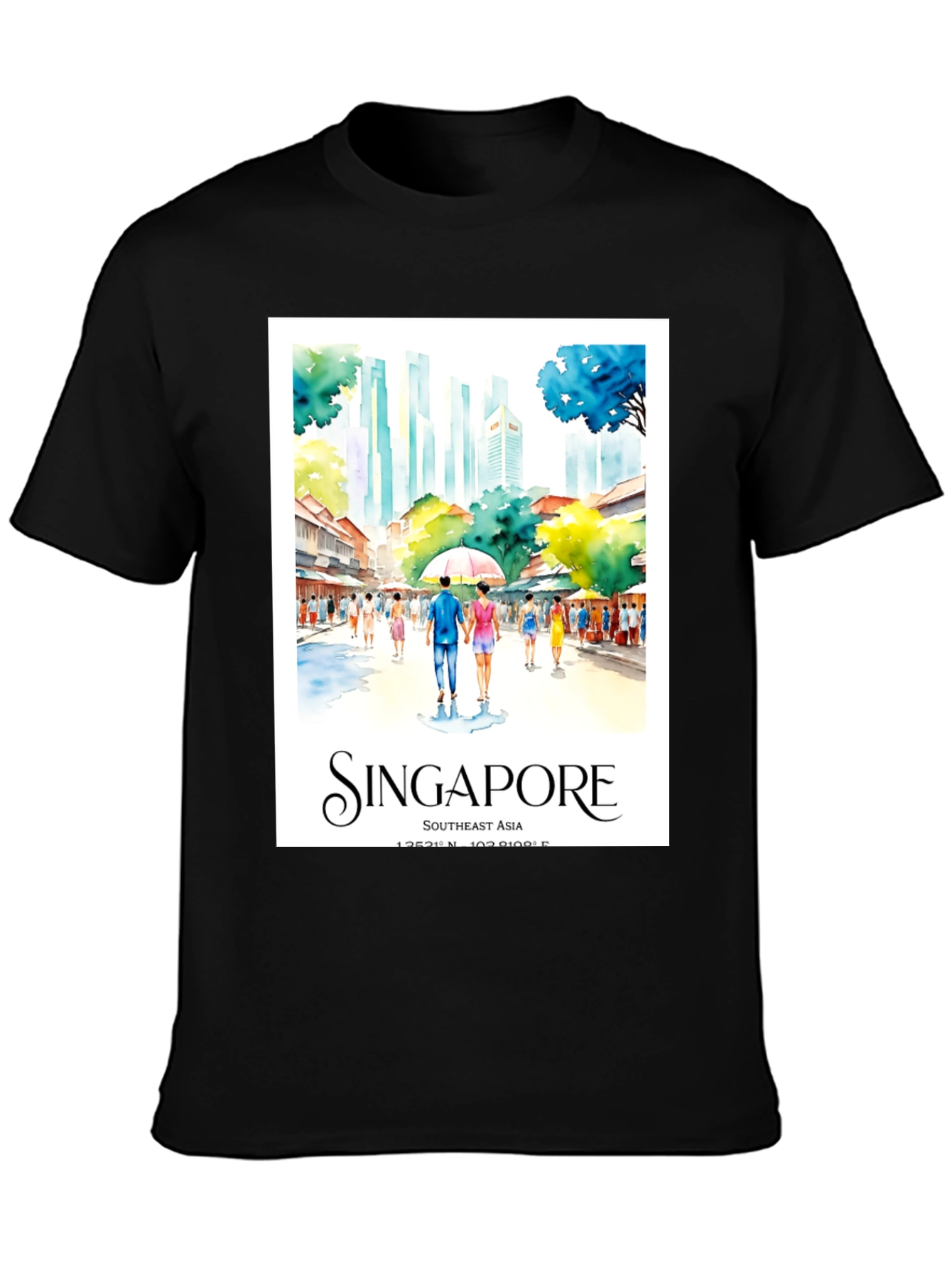 Singapore Art Print Black T-Shirt