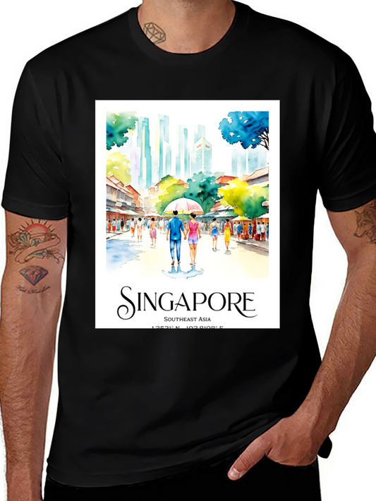 Singapore Art Print Black T-Shirt