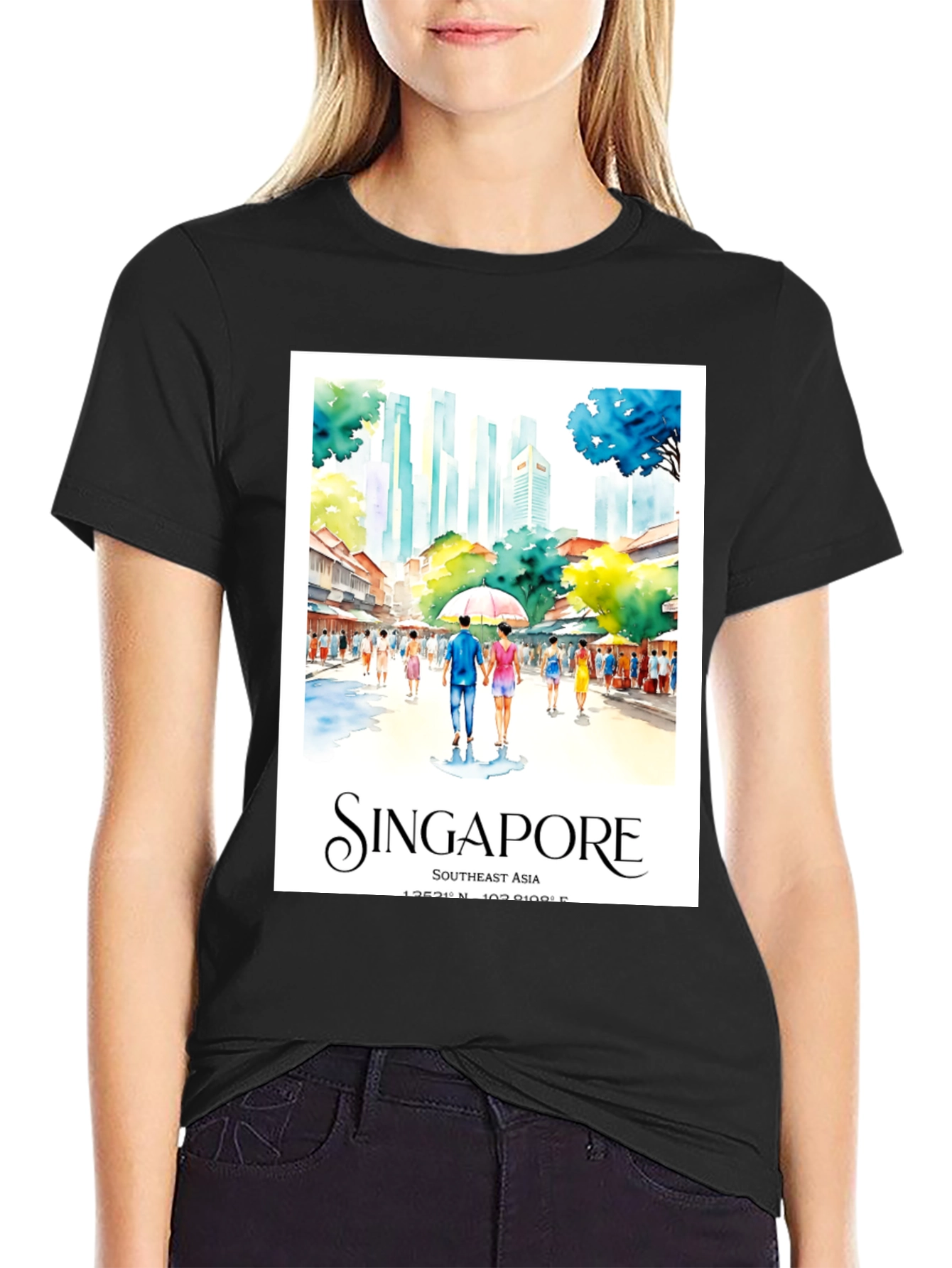 Singapore Art Print Black T-Shirt