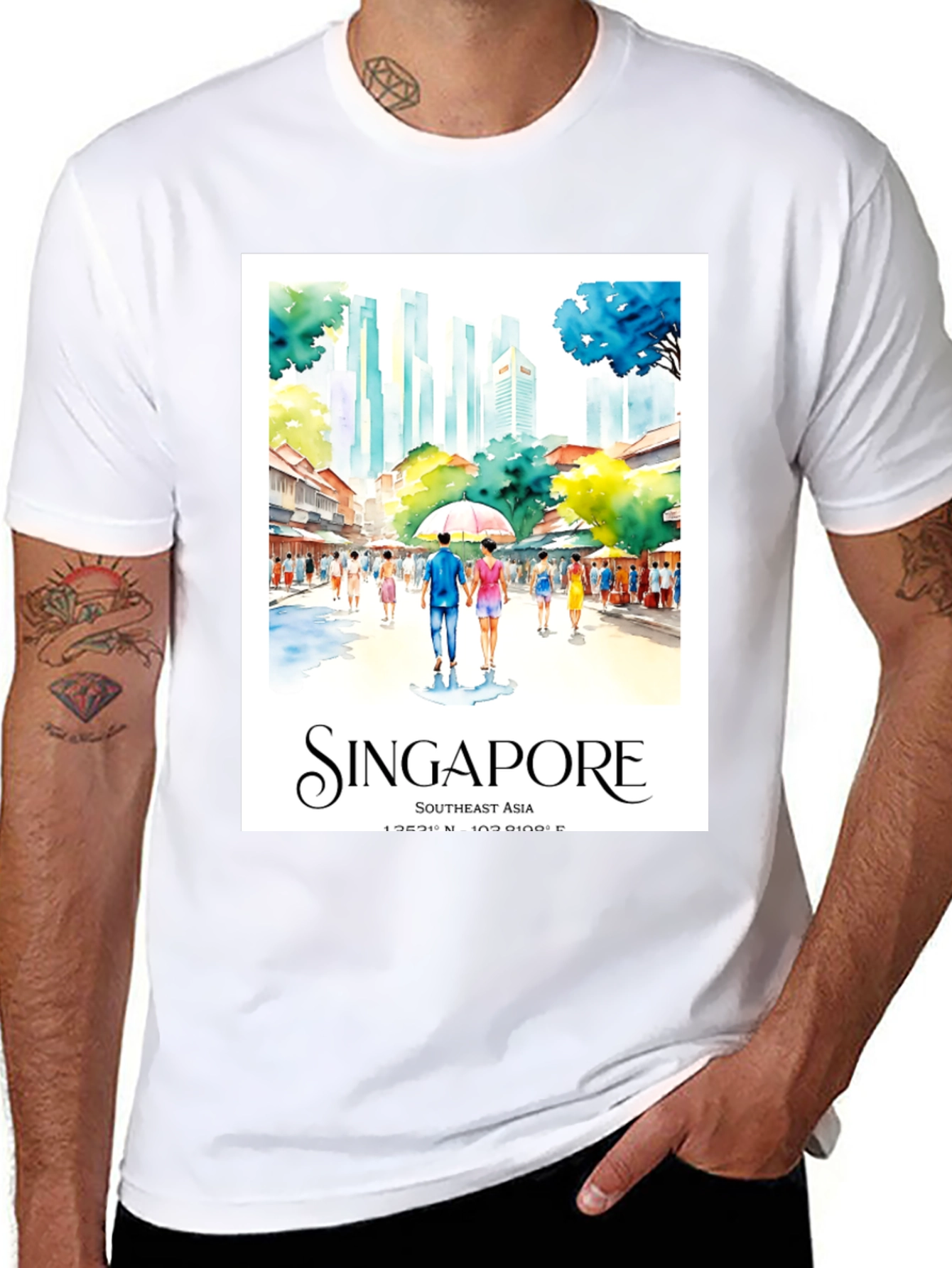Singapore Art Print Black T-Shirt