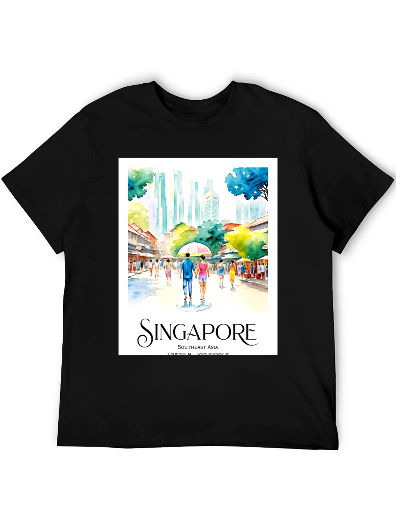 Singapore Art Print Black T-Shirt