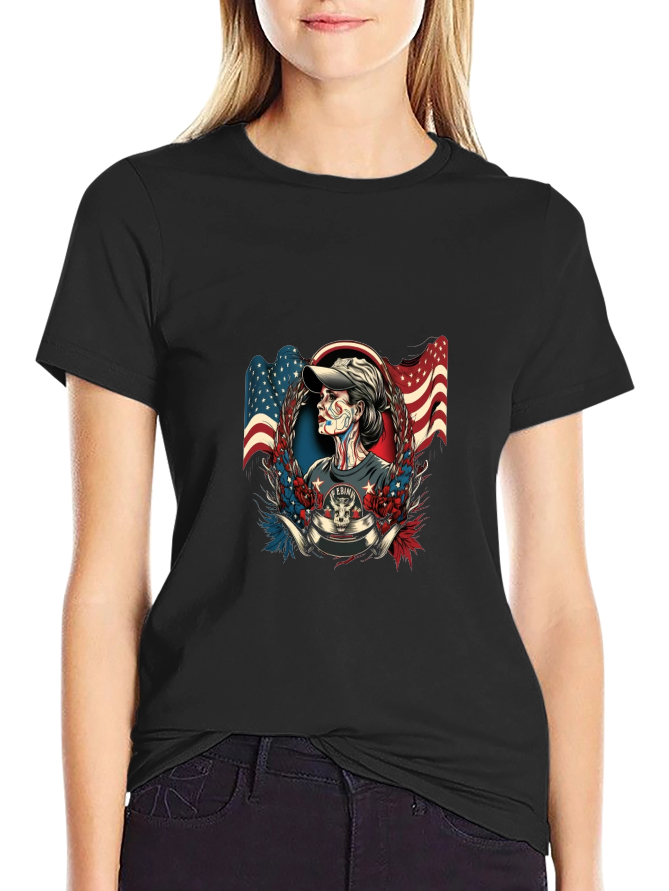 Patriotic Skull American Flag Graphic T-Shirt